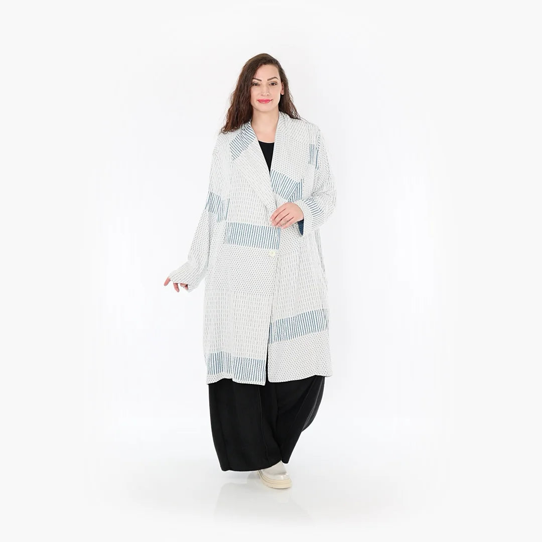 Ballonmantel von AKH Fashion aus Viskose, 1377.02494, Blau-Ecru, Gerippt, Schick, Modern