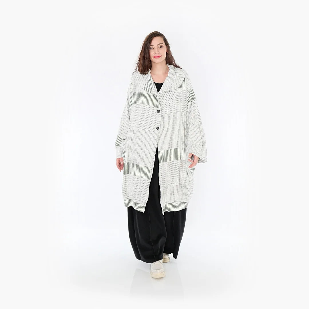 Ballonmantel von AKH Fashion aus Viskose, 1377.06518, Olive-Ecru, Gerippt, Schick, Modern