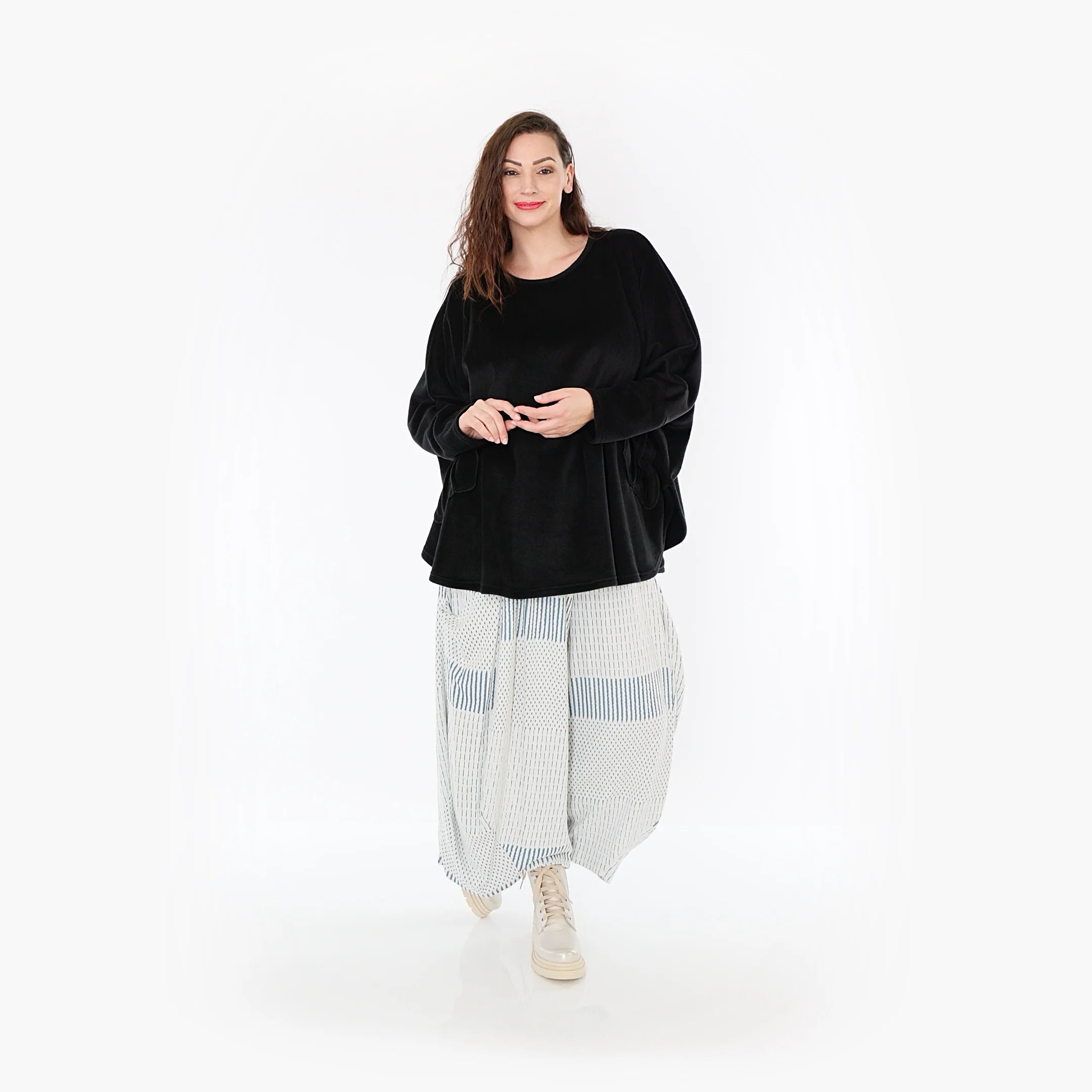 Ballonhose von AKH Fashion aus Viskose, 1377.08069, Blau-Ecru, Gerippt, Schick, Modern