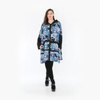 Petrol Jacquardjacke aus Viskose mit grafischem Muster Kapuze und seitlichen Taschen