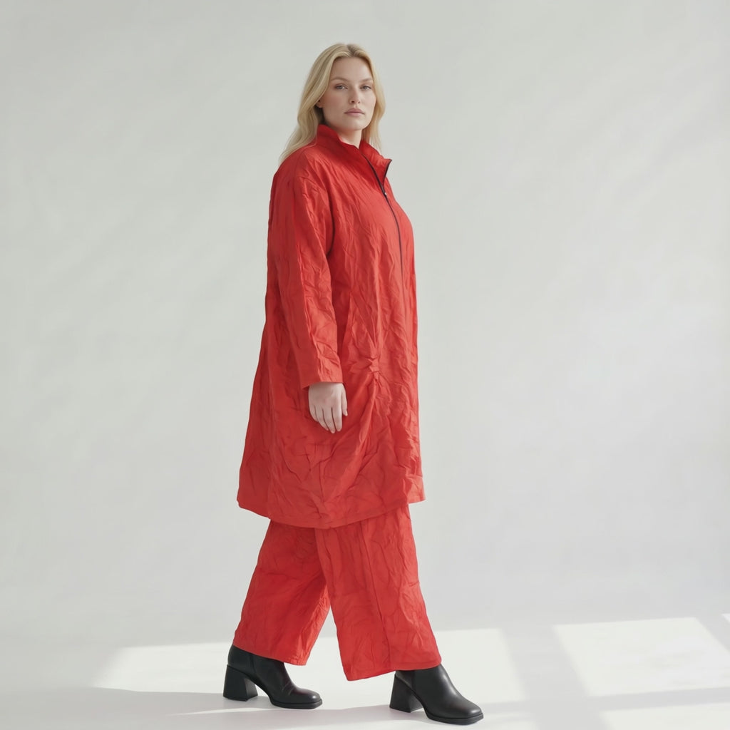 Ausgefallene Oversize Jacke im Lagenlook mit luftigem Ballonschnitt und einzigartiger Struktur, Rot