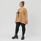 Langarmshirt Basic in Camel aus weichem Jersey mit Elasthan und schmeichelnder A-Linie