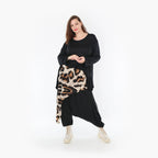 Haremshose aus Viskose in beige schwarz braun mit Leopardenmuster elastischem Bund