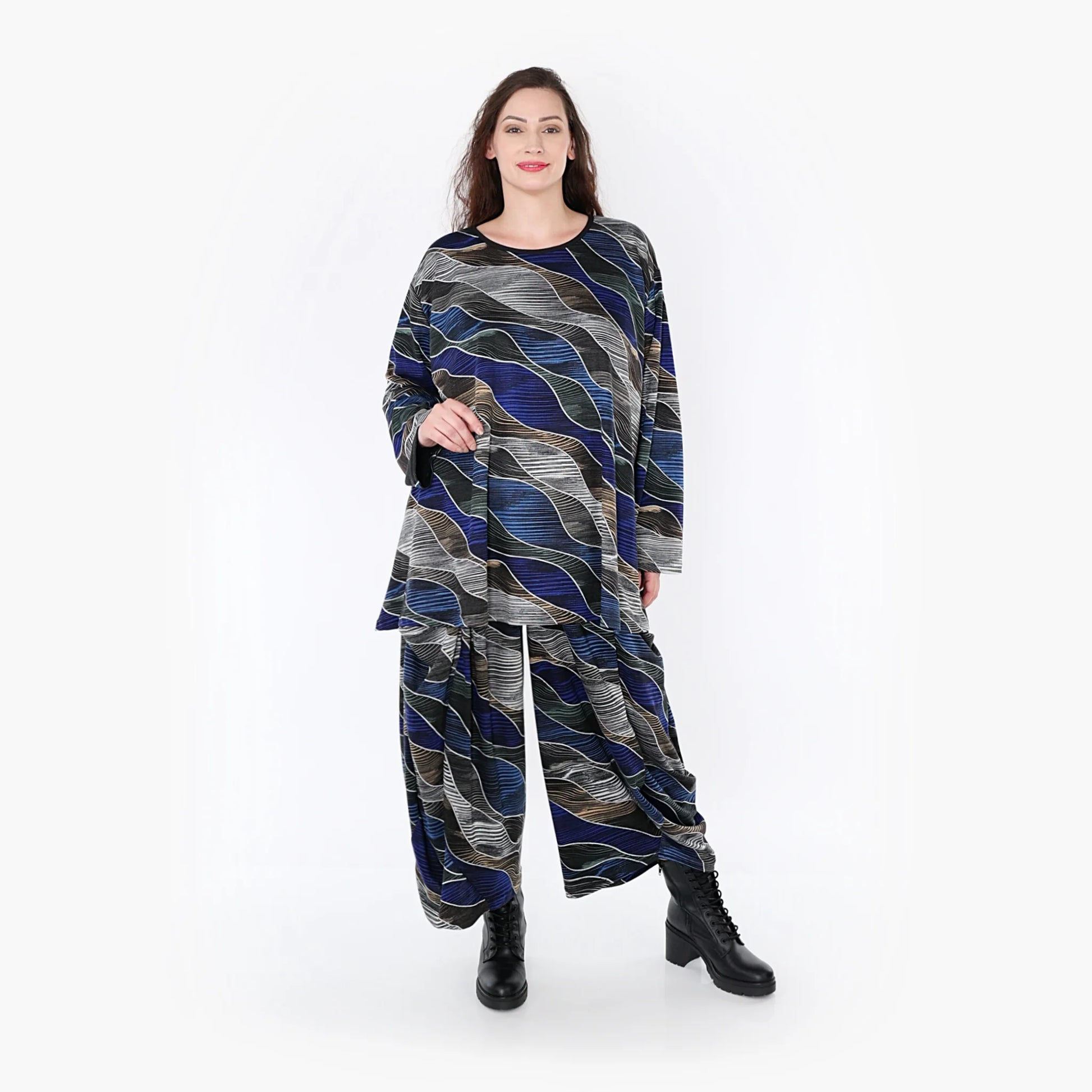 A-Form Bigshirt von AKH Fashion aus Materialmix, 1334.00593, Blau-Grau, Farbmix, Ausgefallen