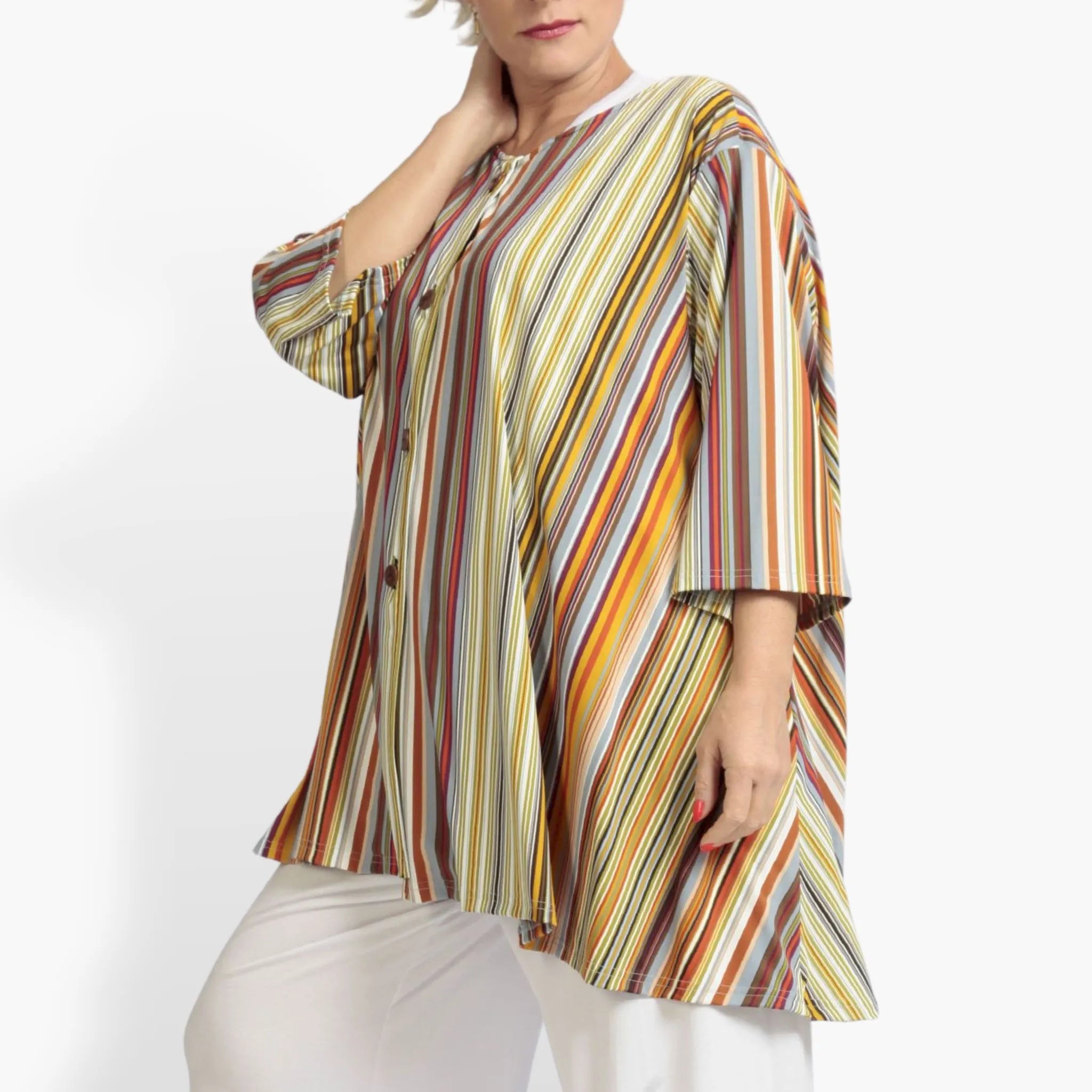  A-Form Jacke von AKH Fashion aus Materialmix, 1078.01382, Cognac, Streifen, Schick