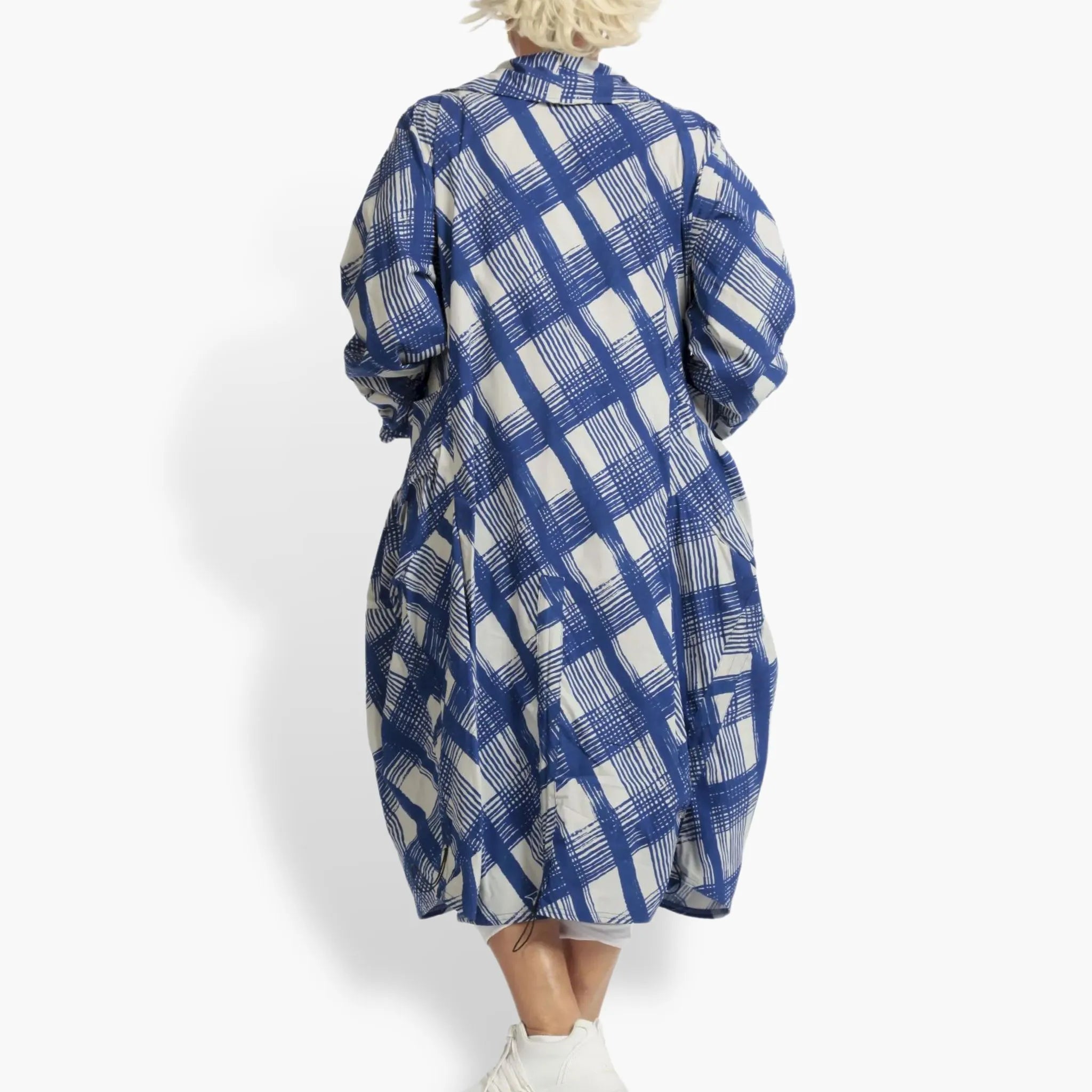  Geraffter Mantel von AKH Fashion aus Viskose, 1089.06583, Blau-Grau, Kariert, Schick