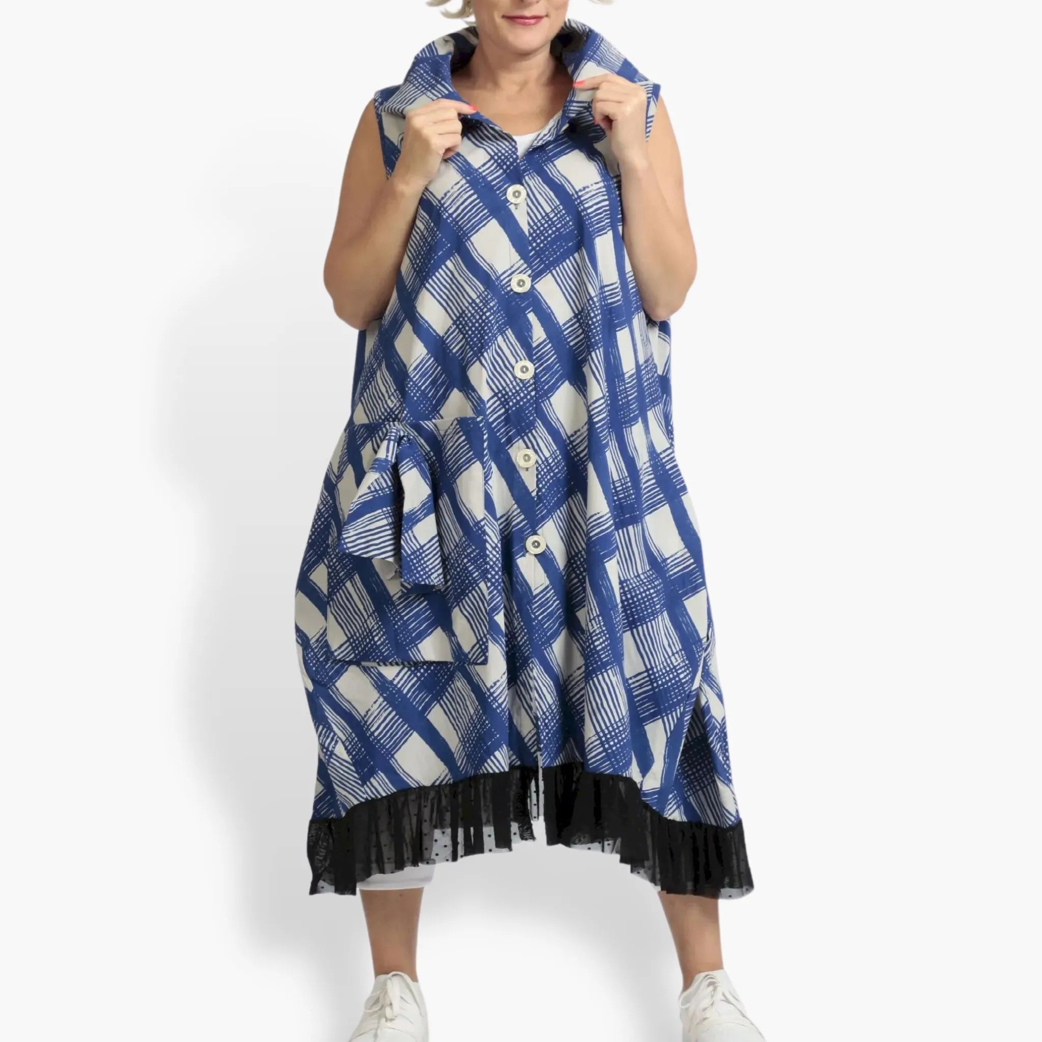  AKH Fashion Weste in gerader Form, aus Viskose, 1089.06844, Blau-Grau, Kariert, Schick