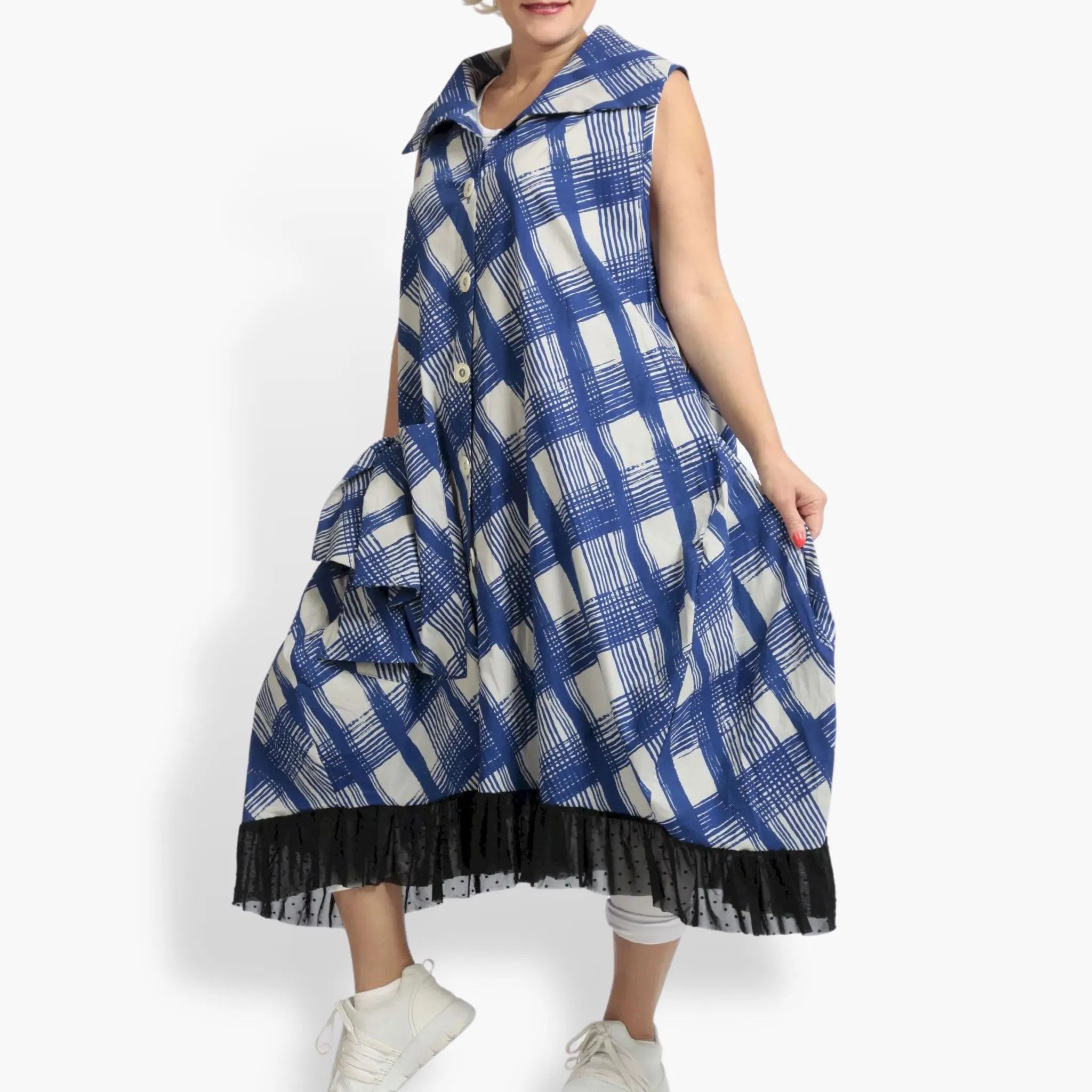  AKH Fashion Weste in gerader Form, aus Viskose, 1089.06844, Blau-Grau, Kariert, Schick