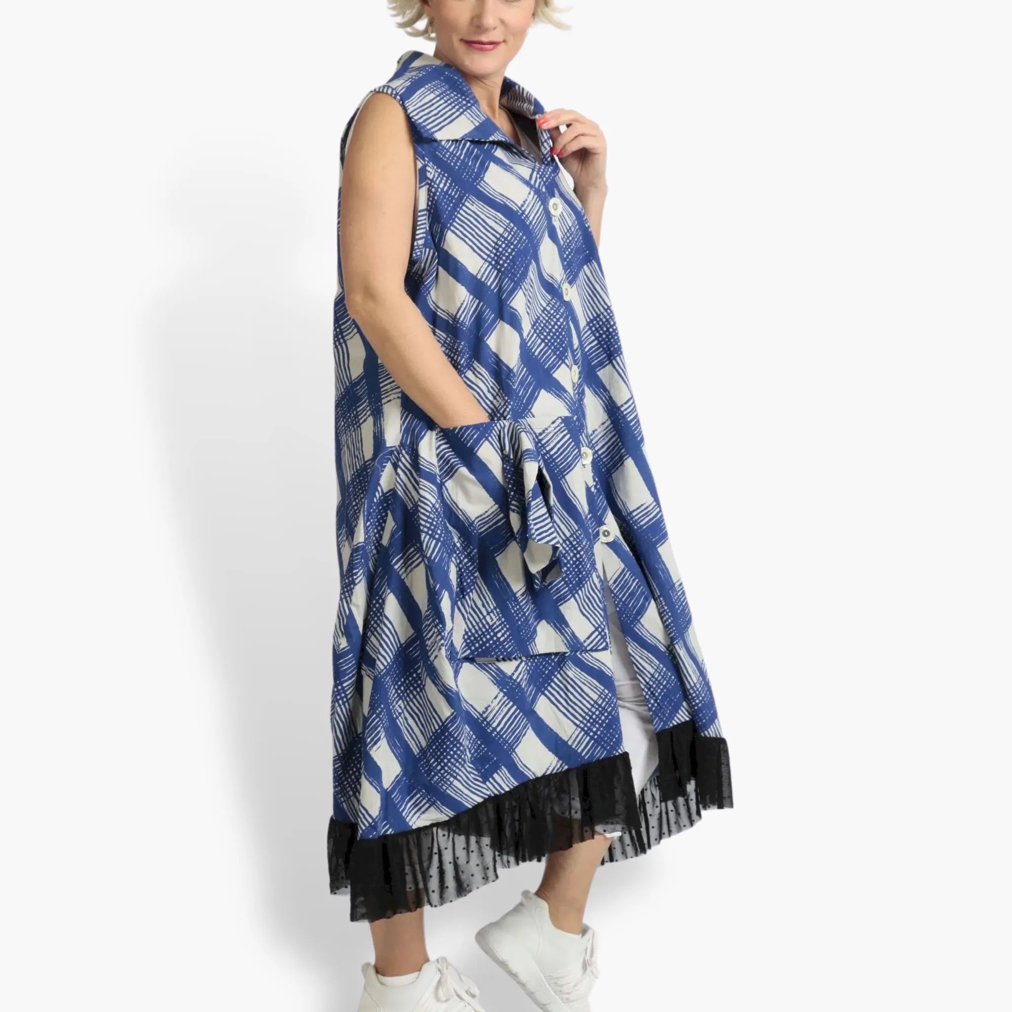  AKH Fashion Weste in gerader Form, aus Viskose, 1089.06844, Blau-Grau, Kariert, Schick