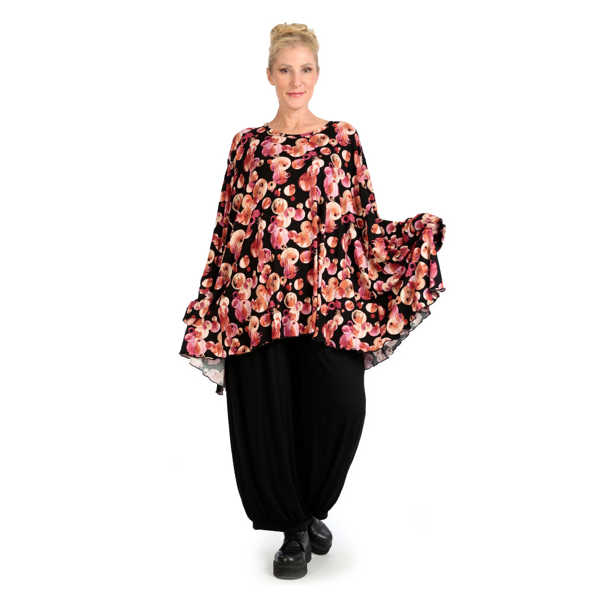  A-Form Bigshirt von AKH Fashion aus Viskose, 1126.00593, Schwarz-Rot-Fuchsia, Kleckse