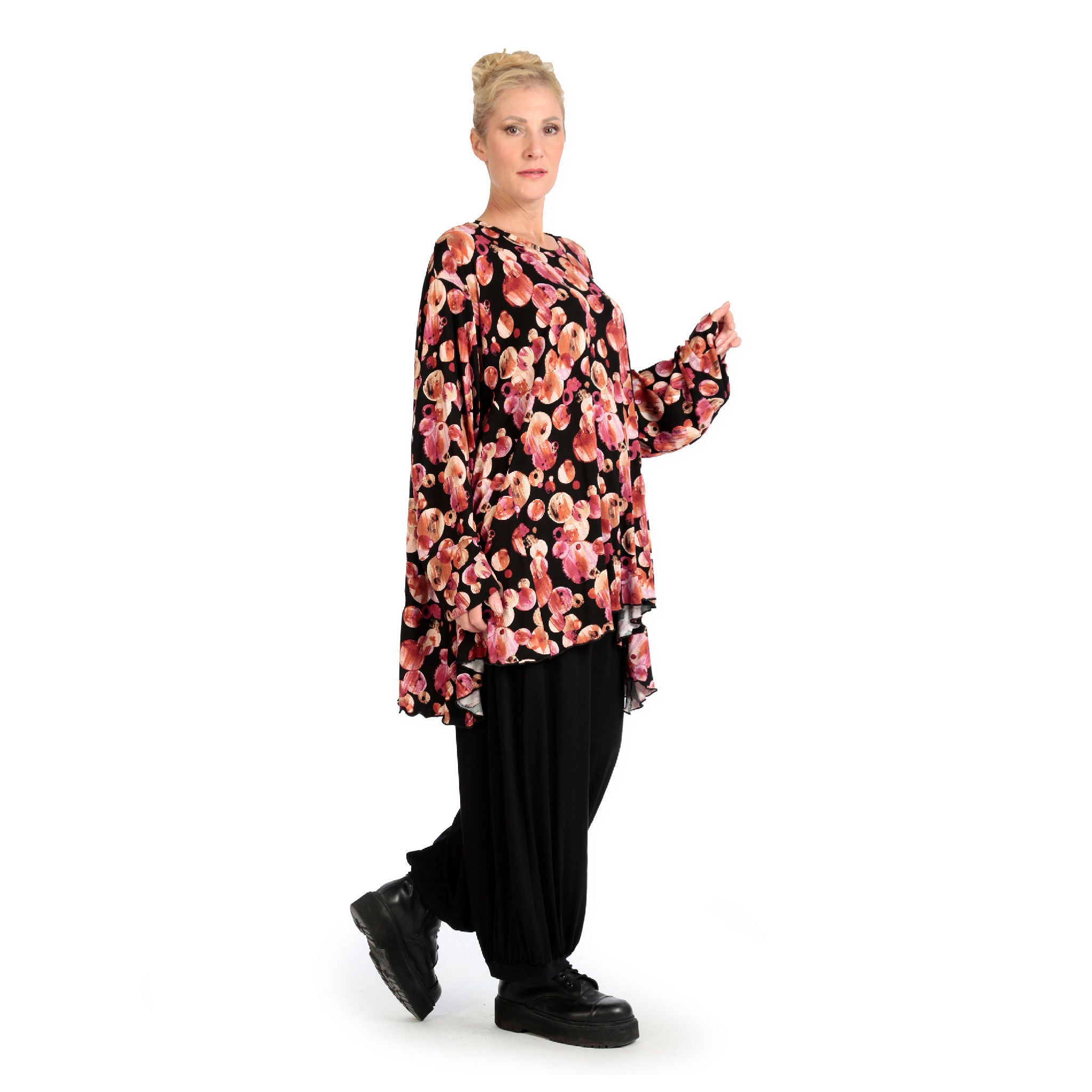  A-Form Bigshirt von AKH Fashion aus Viskose, 1126.00593, Schwarz-Rot-Fuchsia, Kleckse