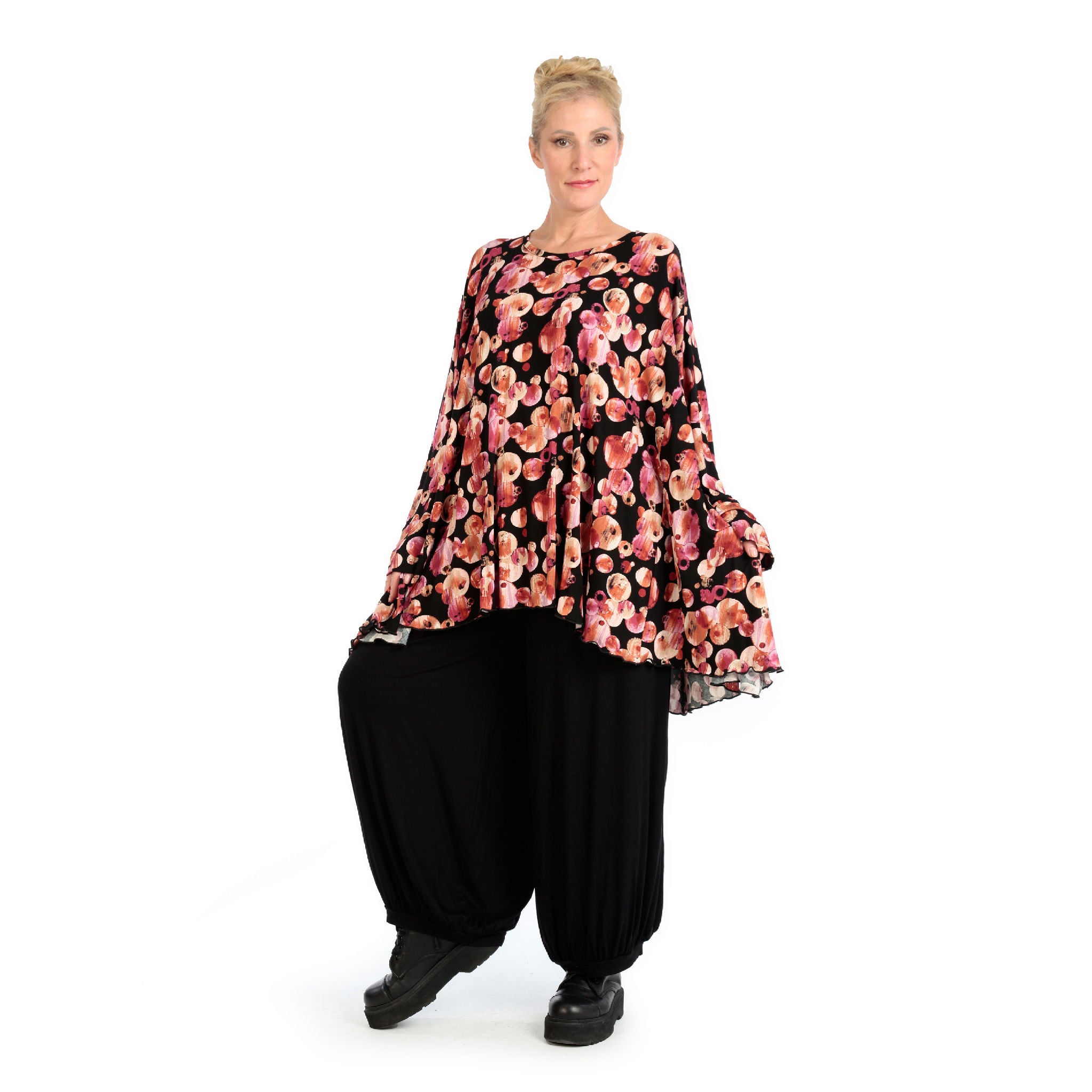  A-Form Bigshirt von AKH Fashion aus Viskose, 1126.00593, Schwarz-Rot-Fuchsia, Kleckse