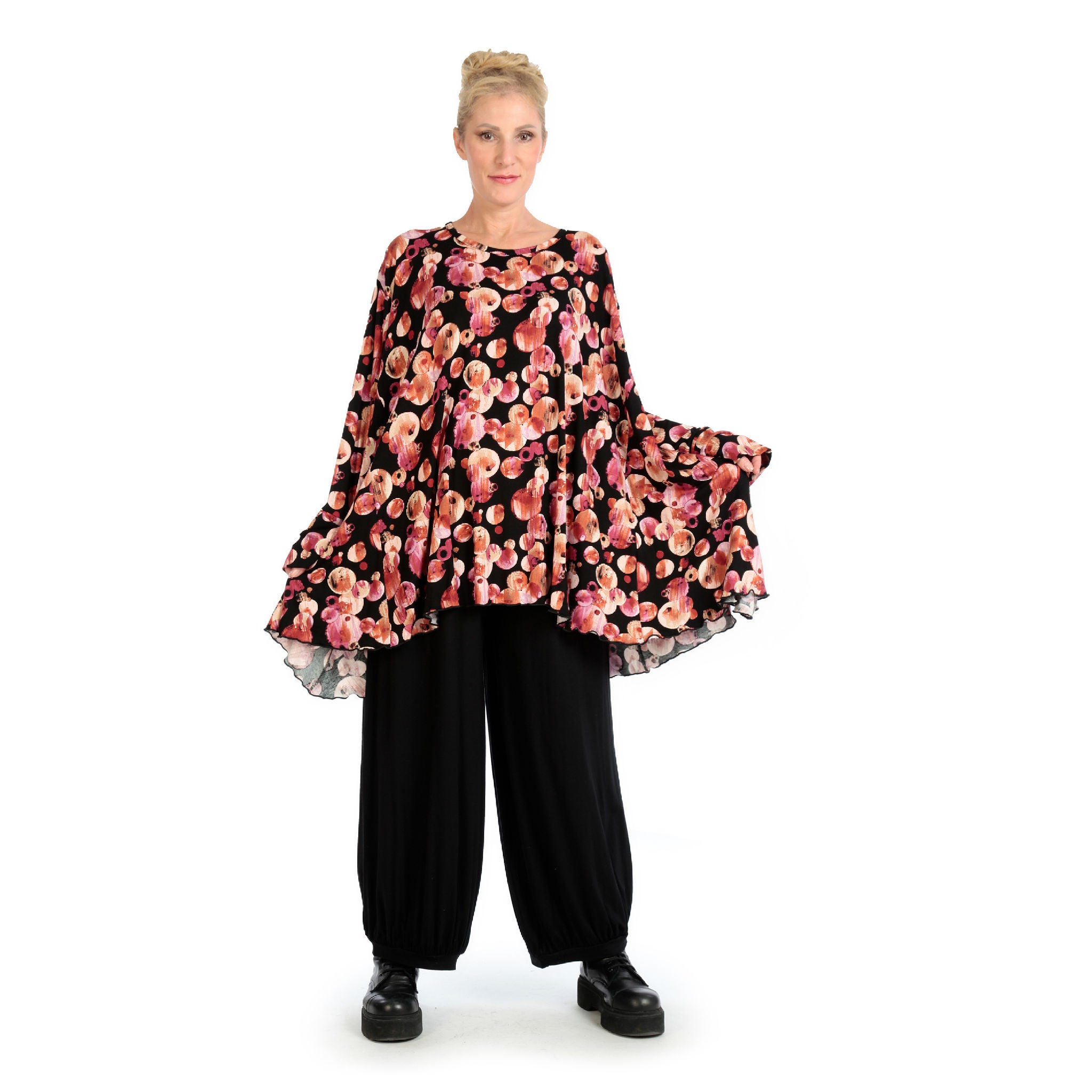  A-Form Bigshirt von AKH Fashion aus Viskose, 1126.00593, Schwarz-Rot-Fuchsia, Kleckse