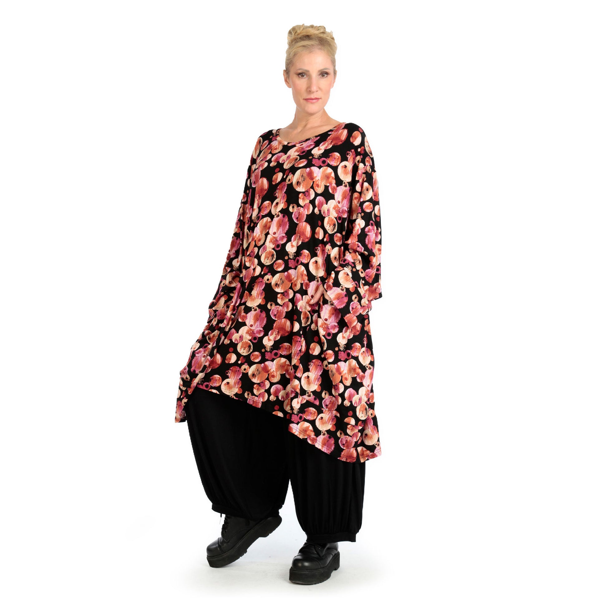  BallonBigshirt von AKH Fashion aus Viskose, 1126.06660, Schwarz-Rot-Fuchsia, Schick, Modern