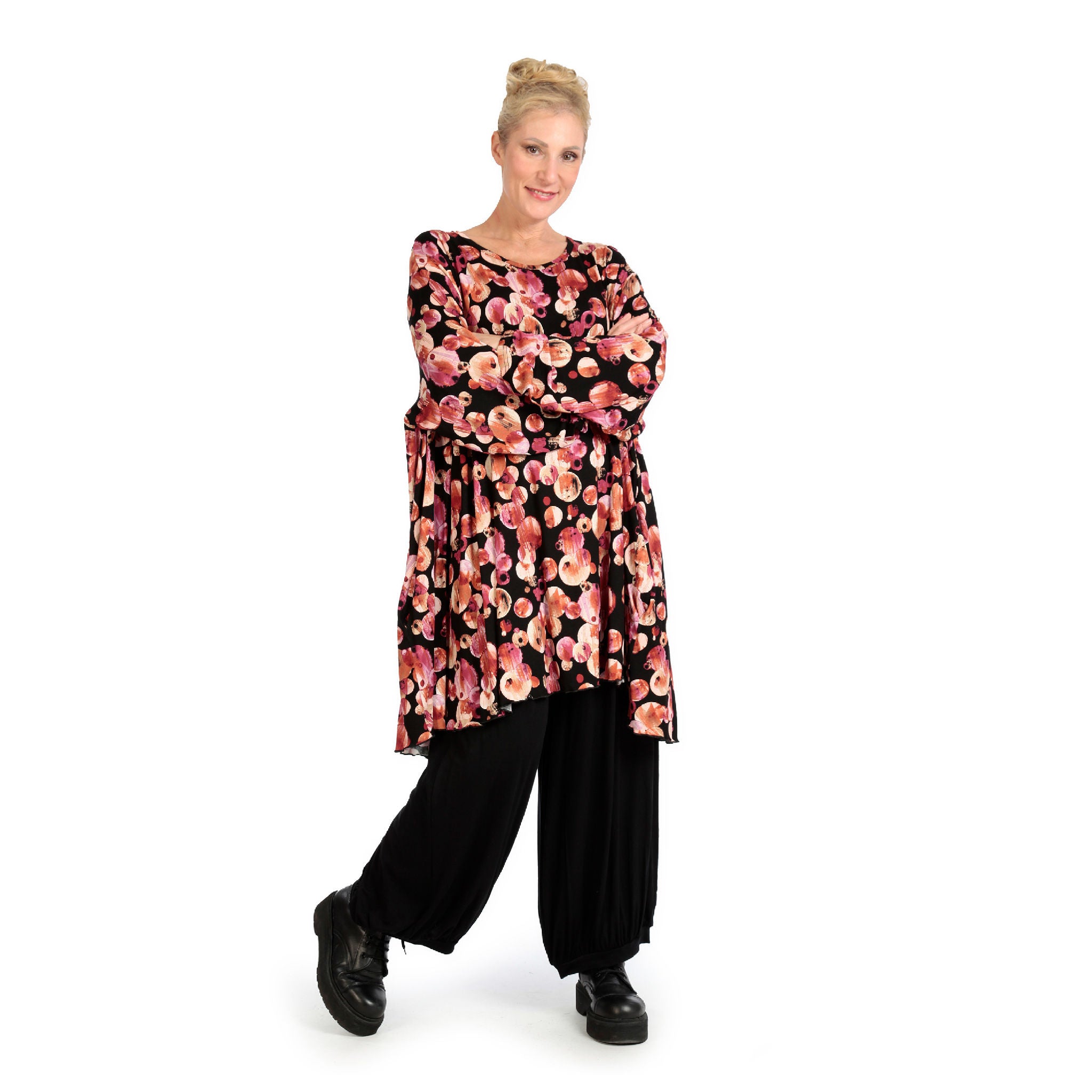  A-Form Bigshirt von AKH Fashion aus Viskose, 1126.06866, Schwarz-Rot-Fuchsia, Kleckse