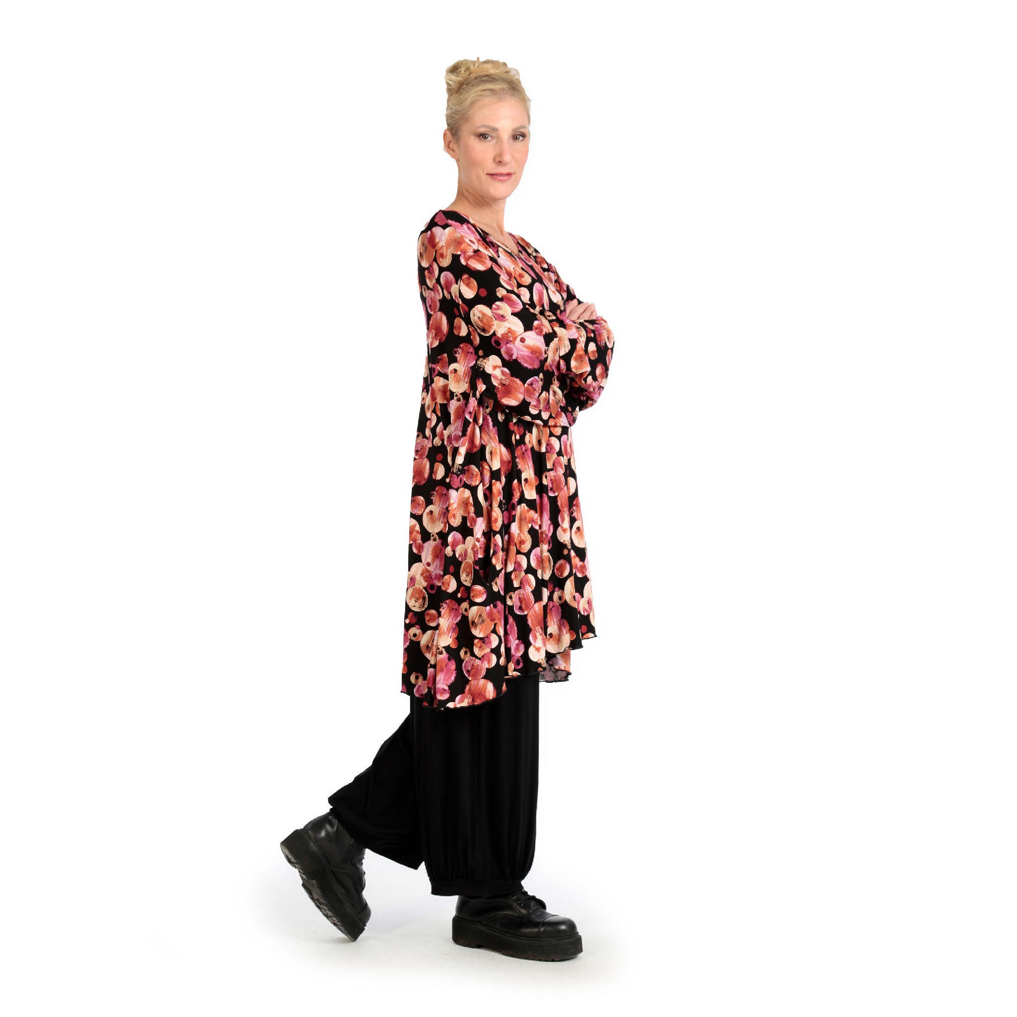  A-Form Bigshirt von AKH Fashion aus Viskose, 1126.06866, Schwarz-Rot-Fuchsia, Kleckse