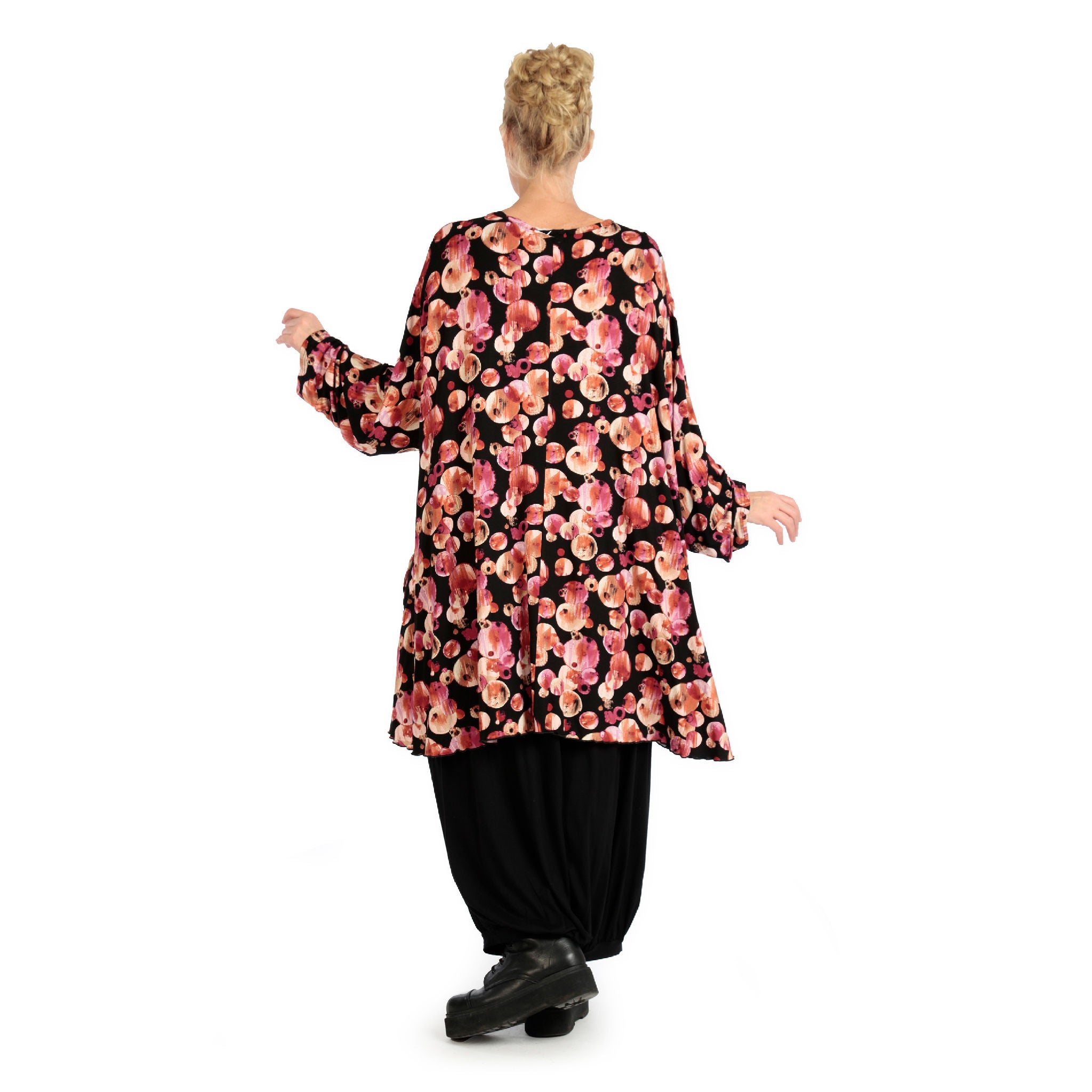  A-Form Bigshirt von AKH Fashion aus Viskose, 1126.06866, Schwarz-Rot-Fuchsia, Kleckse