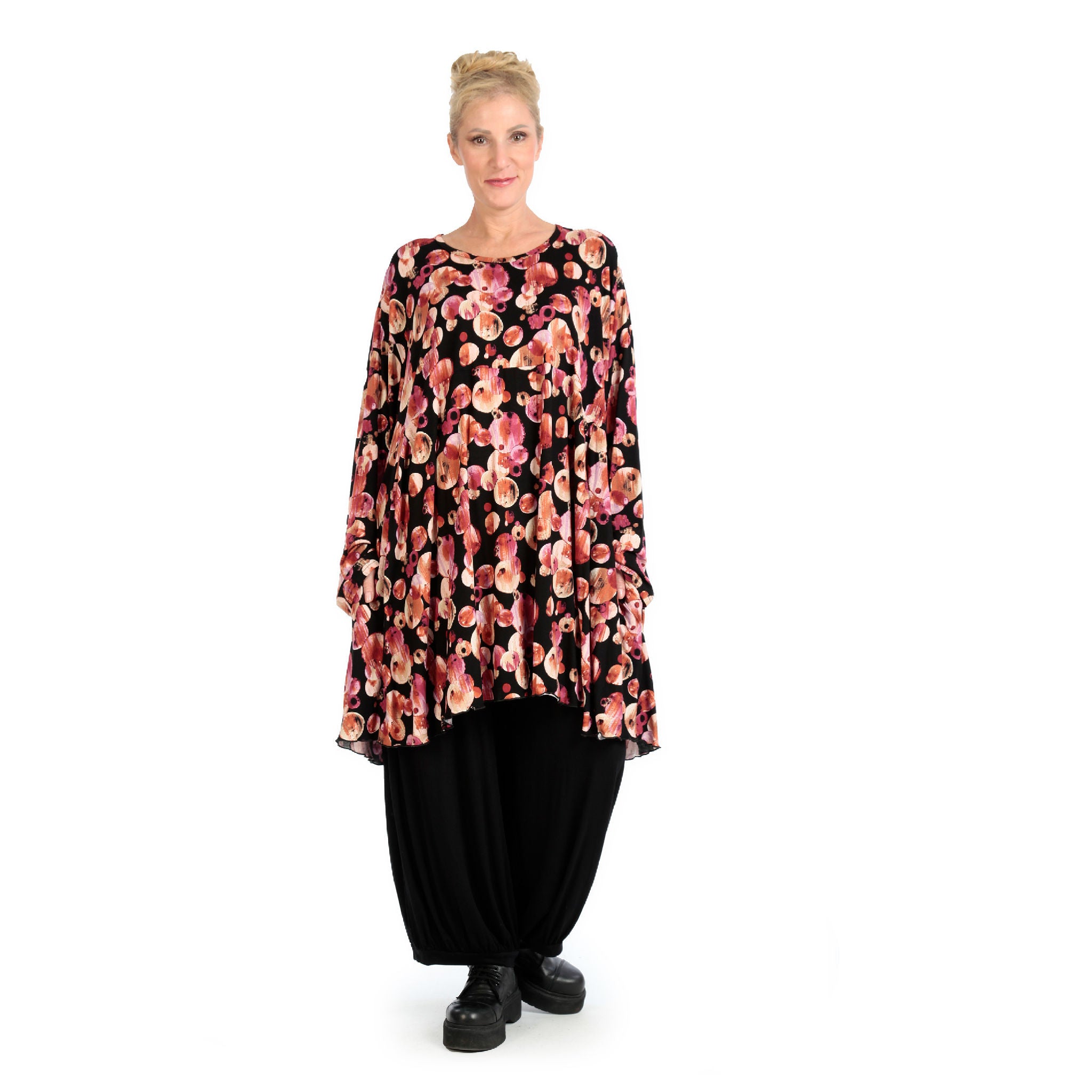  A-Form Bigshirt von AKH Fashion aus Viskose, 1126.06866, Schwarz-Rot-Fuchsia, Kleckse