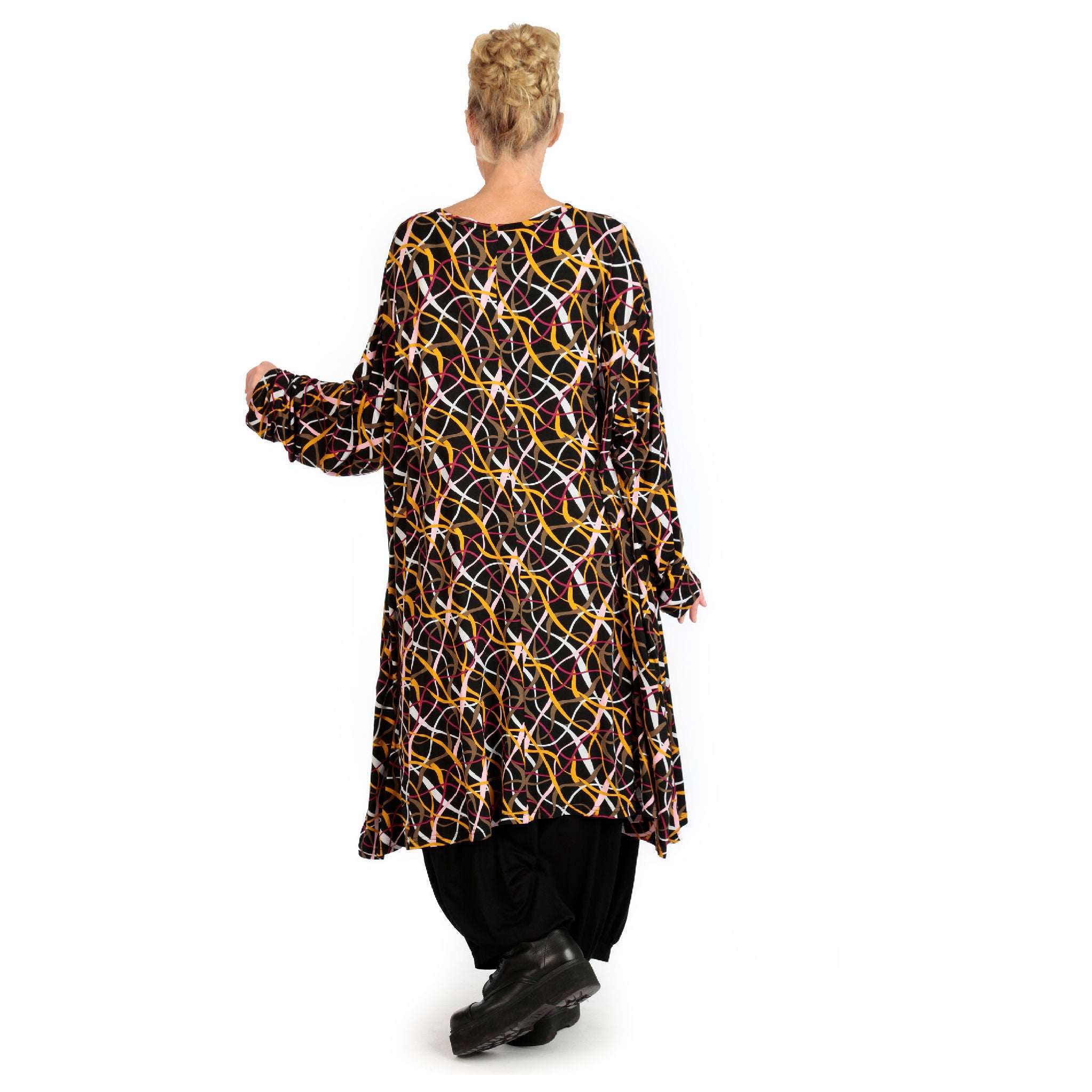  A-Form Kleid von AKH Fashion aus Viskose, 1127.06863, Schwarz-Gelb-Weiß, Pinselstrich