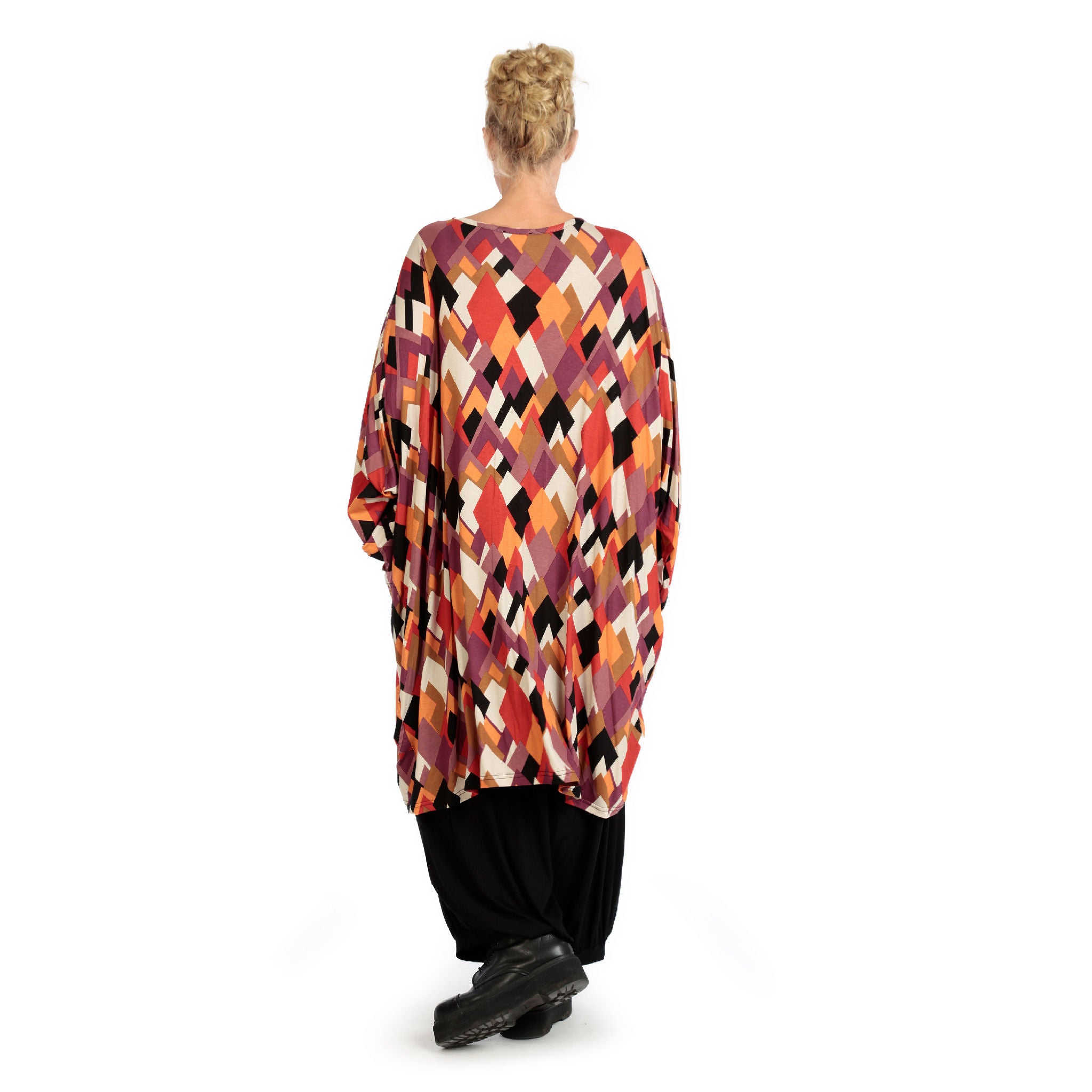  BallonBigshirt von AKH Fashion aus Viskose, 1131.06660, Schwarz-Flieder-Orange, Raute