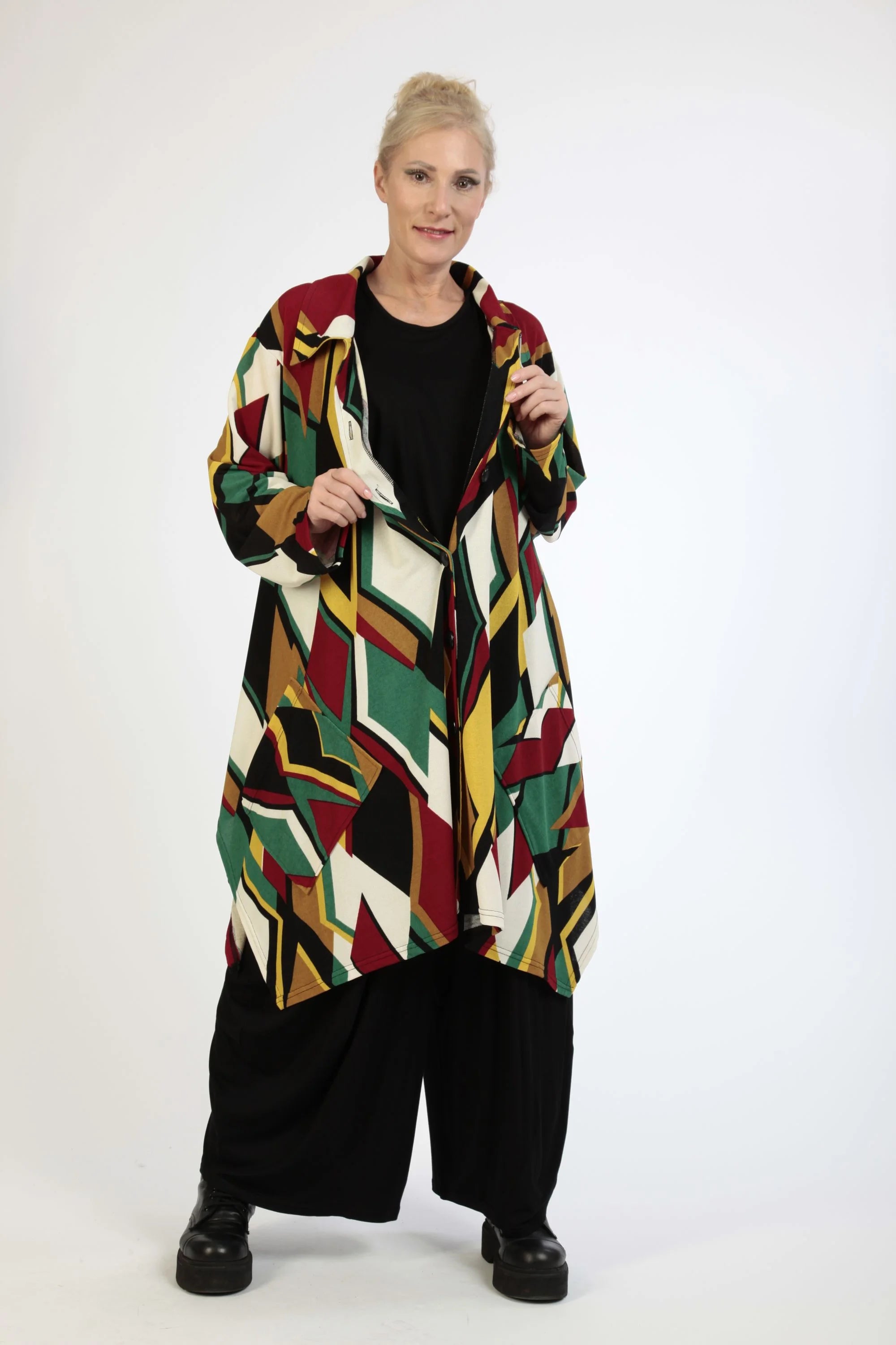  A-Form Jacke von AKH Fashion aus Viskose, 1138.06864, Rot-Grün-Weiß, Trapez, Schick
