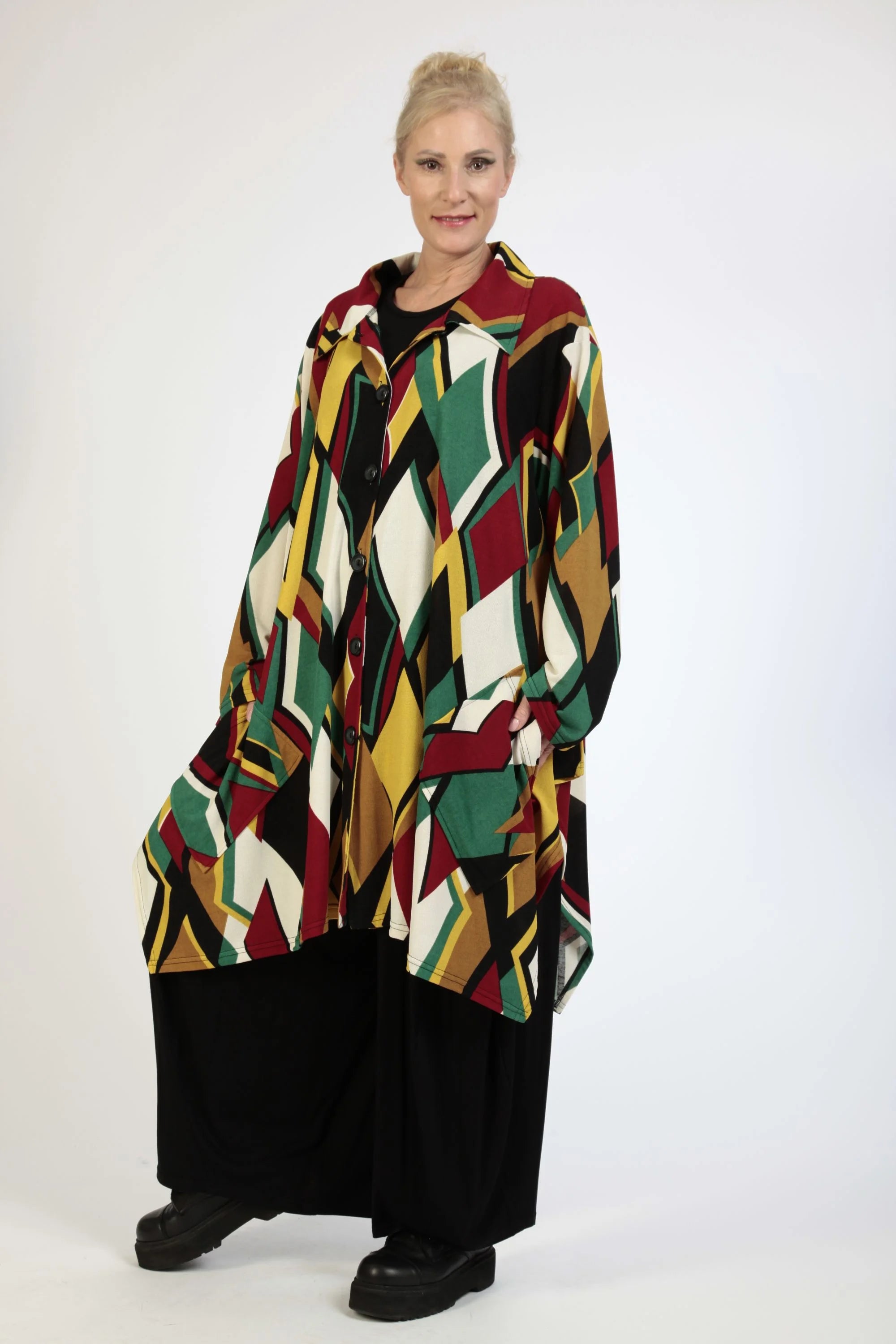  A-Form Jacke von AKH Fashion aus Viskose, 1138.06864, Rot-Grün-Weiß, Trapez, Schick
