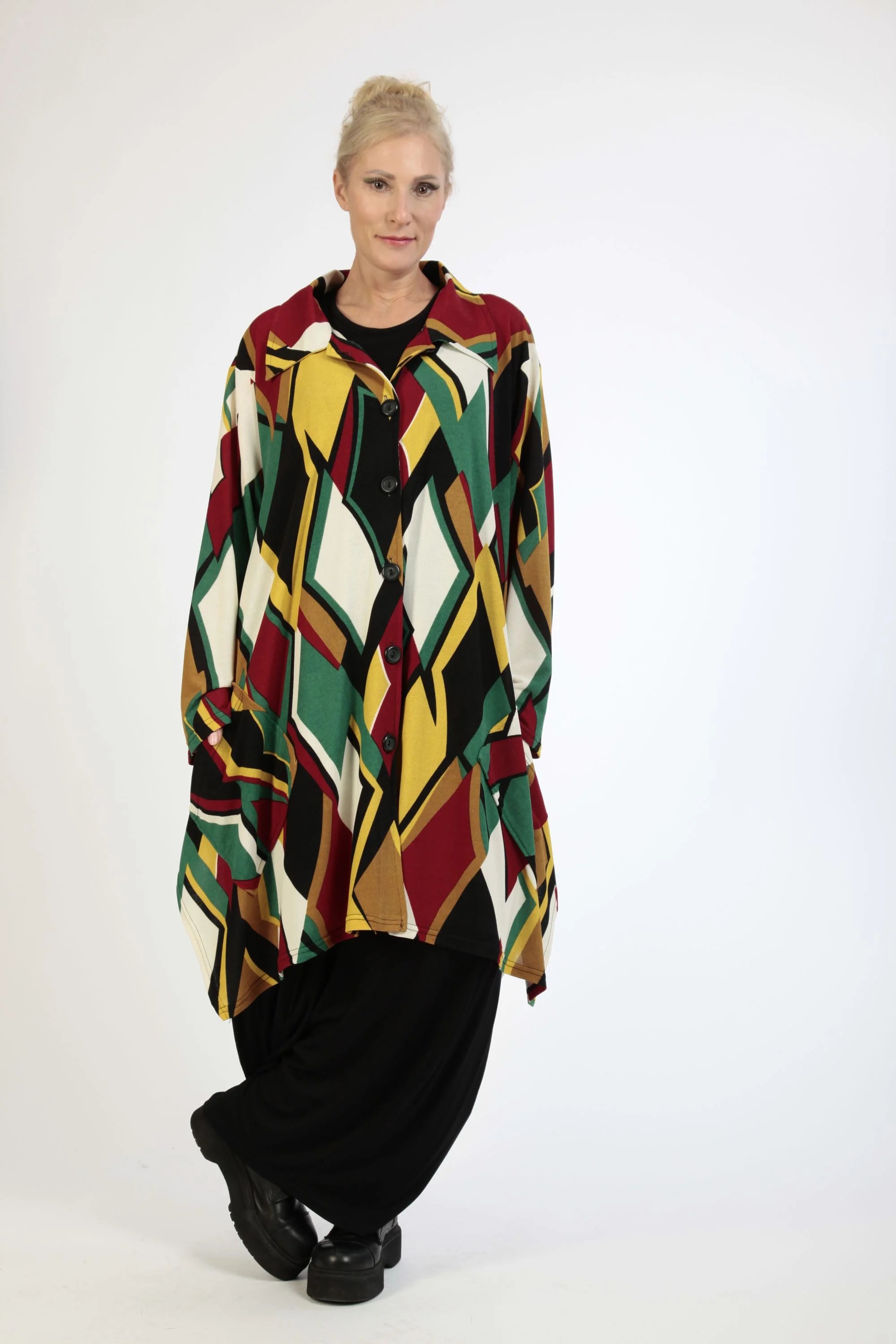  A-Form Jacke von AKH Fashion aus Viskose, 1138.06864, Rot-Grün-Weiß, Trapez, Schick
