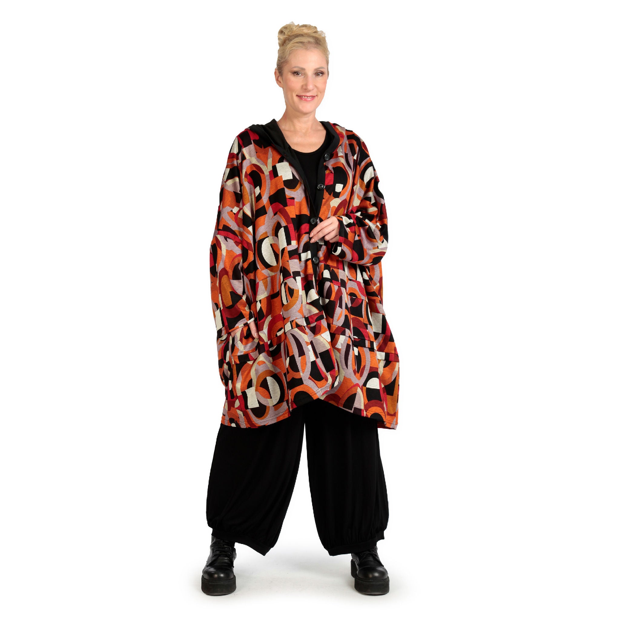  AKH Fashion Jacke in kastiger Form, aus Materialmix, 1140.06859, Rot-Orange-Schwarz