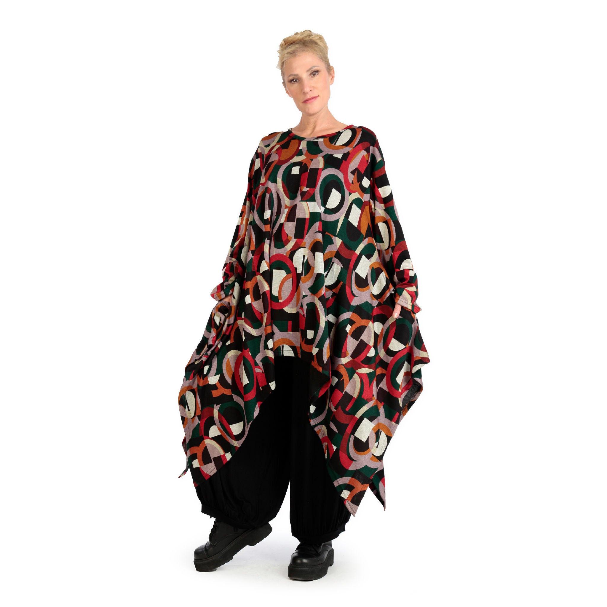  Zipfel Kleid von AKH Fashion aus Materialmix, 1140.06865, Rot-Grün-Schwarz, Grafik