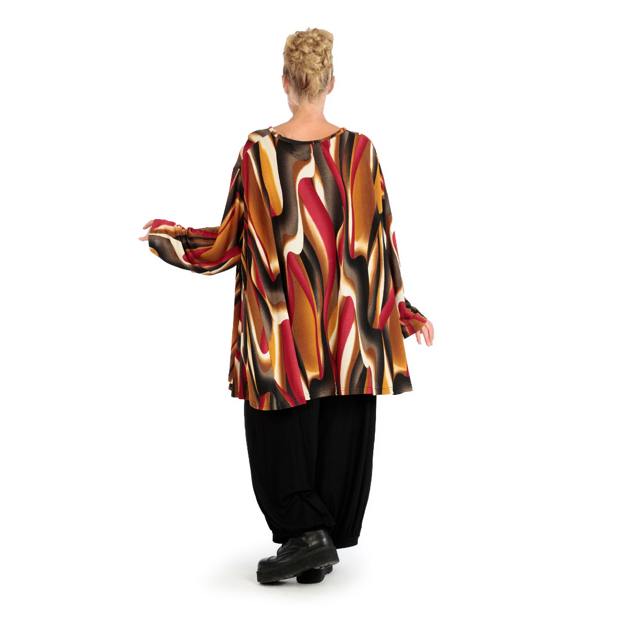  A-Form Bigshirt von AKH Fashion aus Viskose, 1144.00593, Cognac-Rot-Weiß, Wellen, Schick