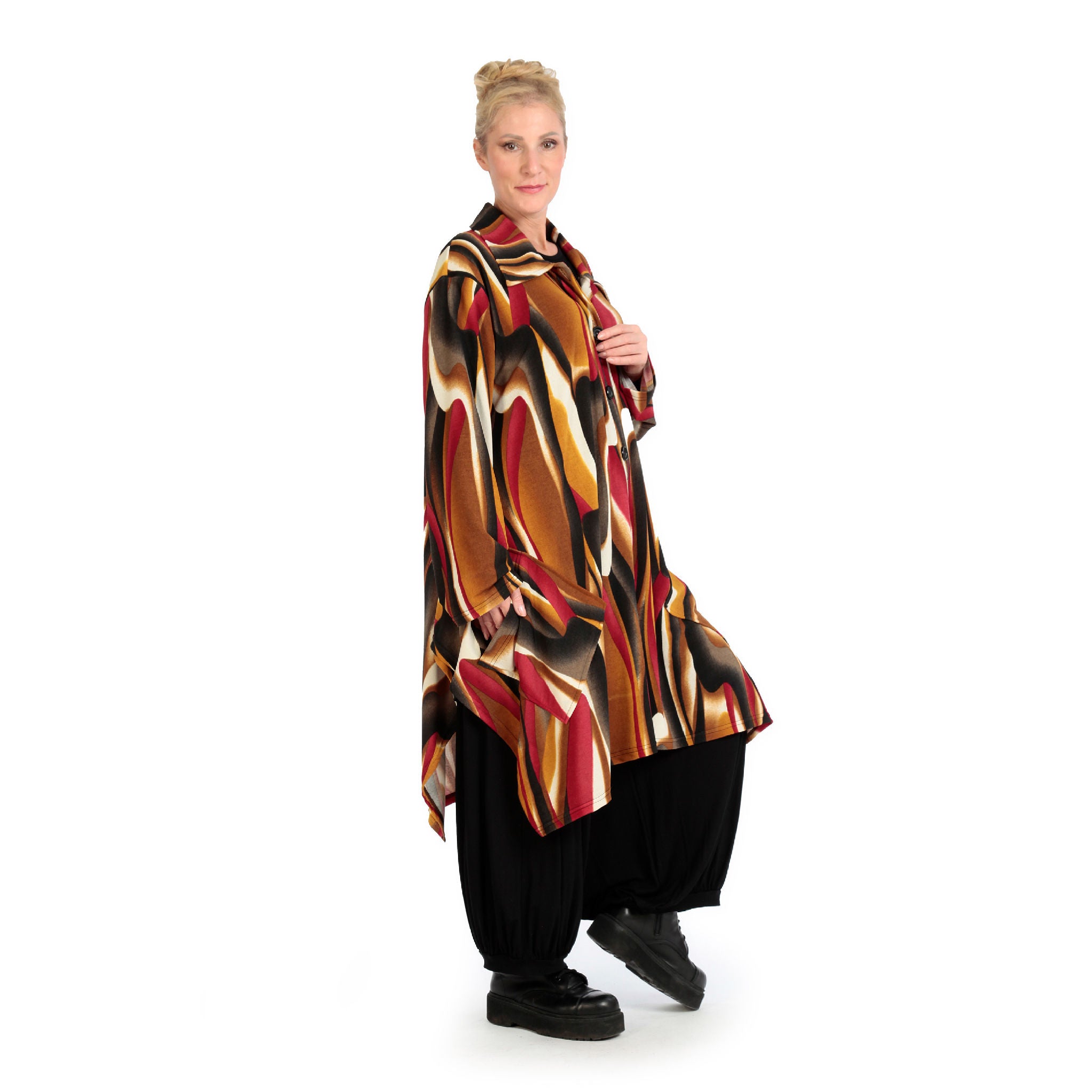  A-Form Jacke von AKH Fashion aus Viskose, 1144.06864, Cognac-Rot-Weiß, Wellen, Schick