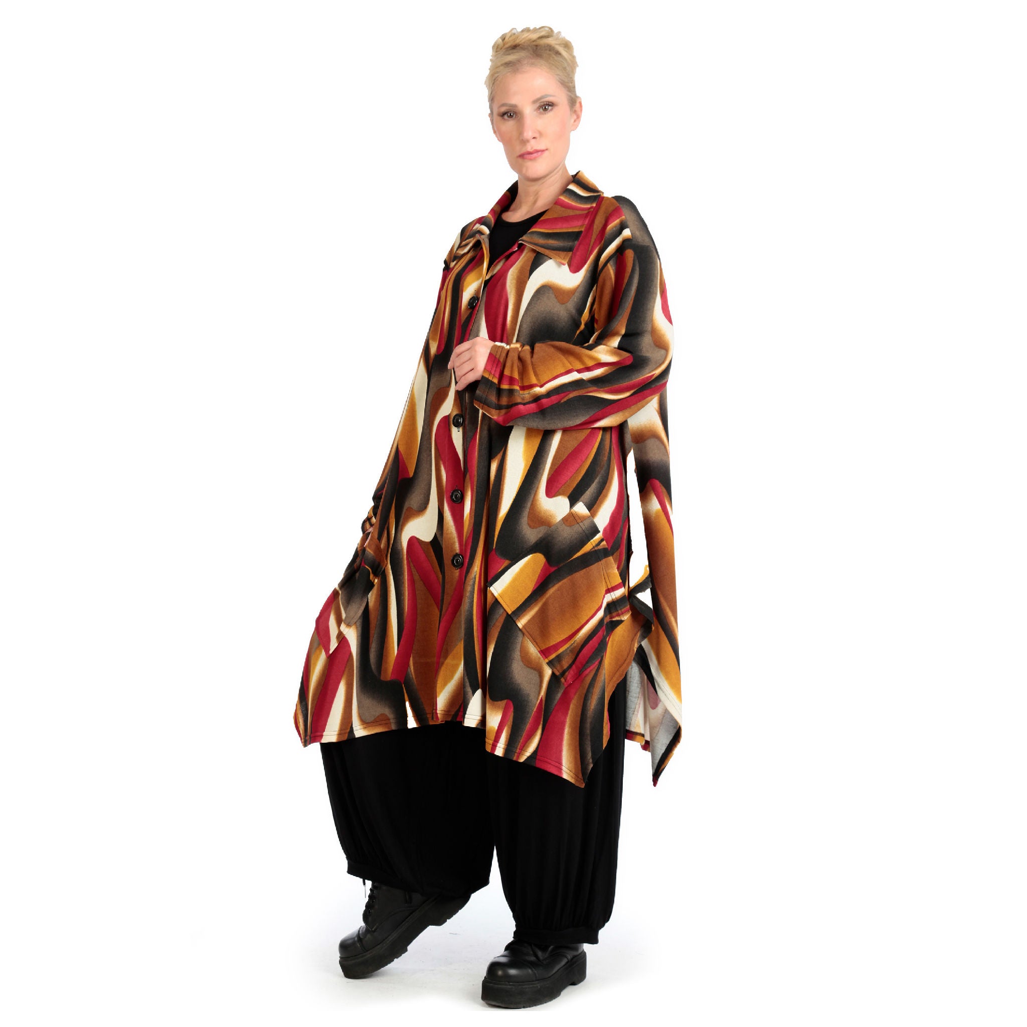  A-Form Jacke von AKH Fashion aus Viskose, 1144.06864, Cognac-Rot-Weiß, Wellen, Schick