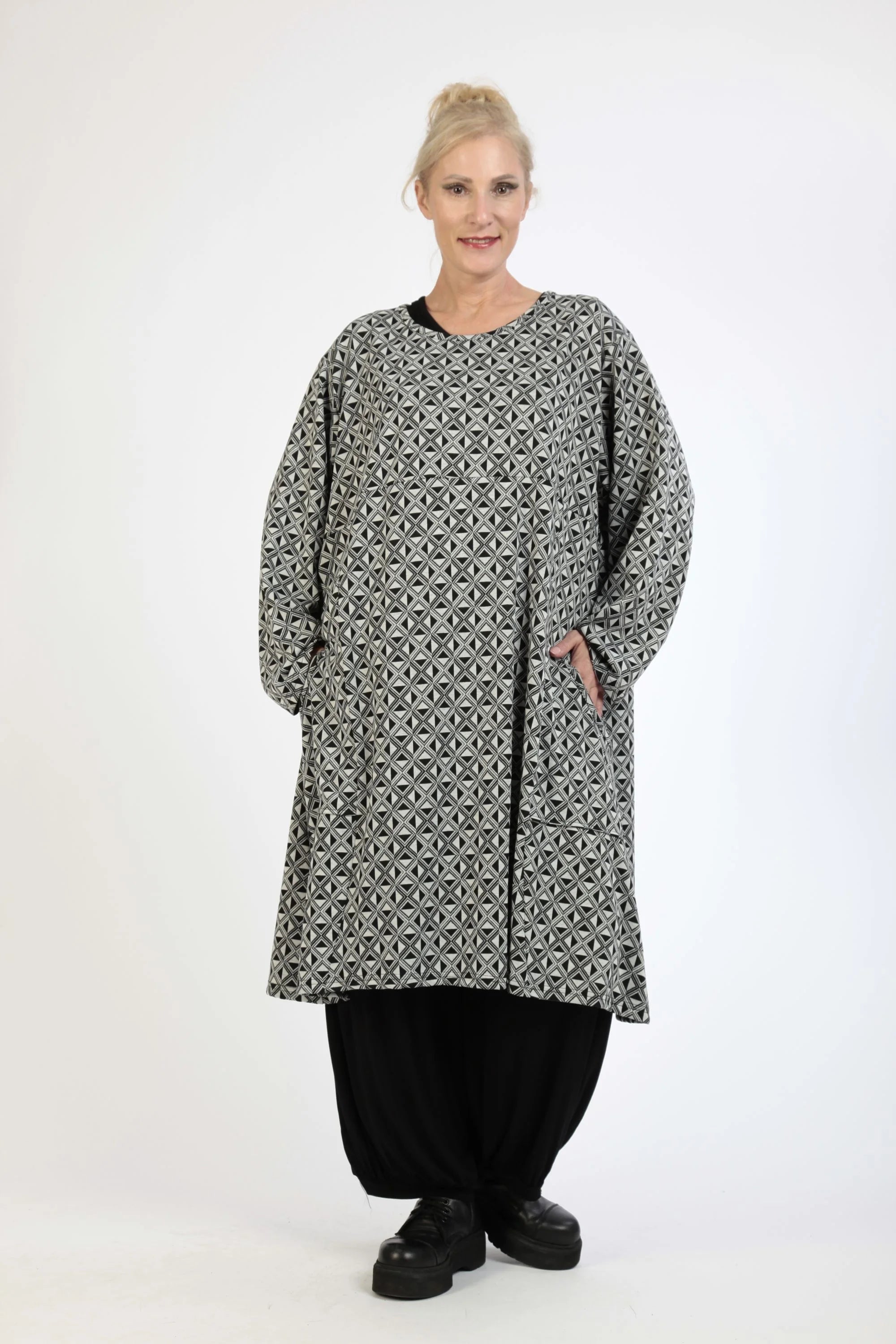 AKH Fashion Kleid in gerader Form, aus Materialmix, 1174.06791, Grau-Schwarz, Argyle