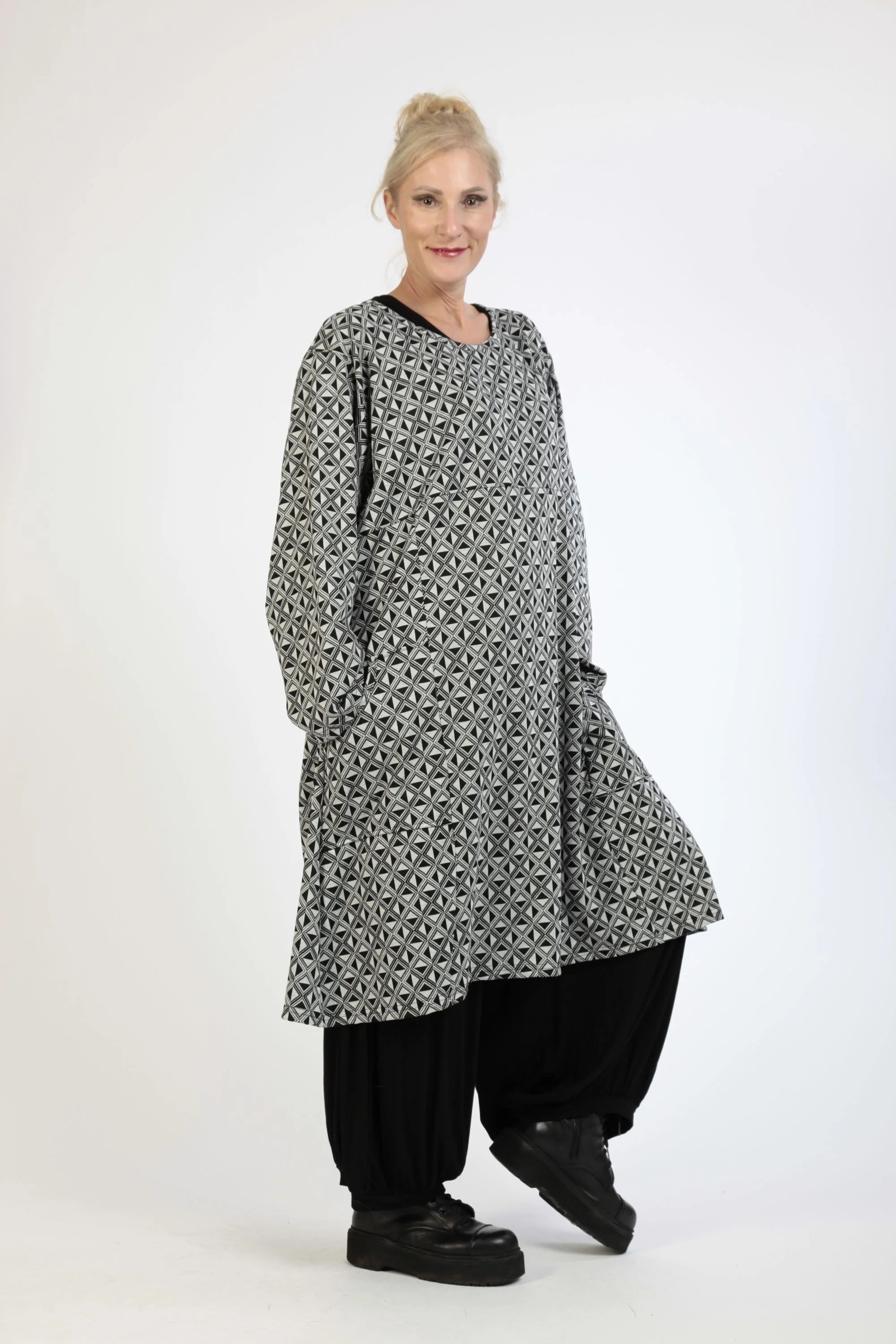  AKH Fashion Kleid in gerader Form, aus Materialmix, 1174.06791, Grau-Schwarz, Argyle