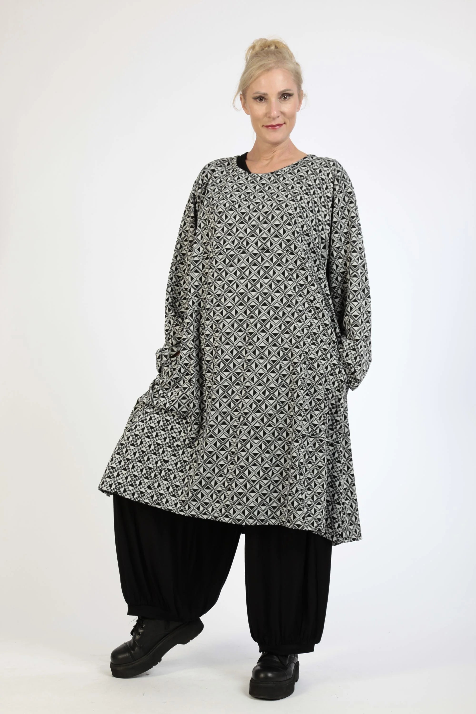  AKH Fashion Kleid in gerader Form, aus Materialmix, 1174.06791, Grau-Schwarz, Argyle