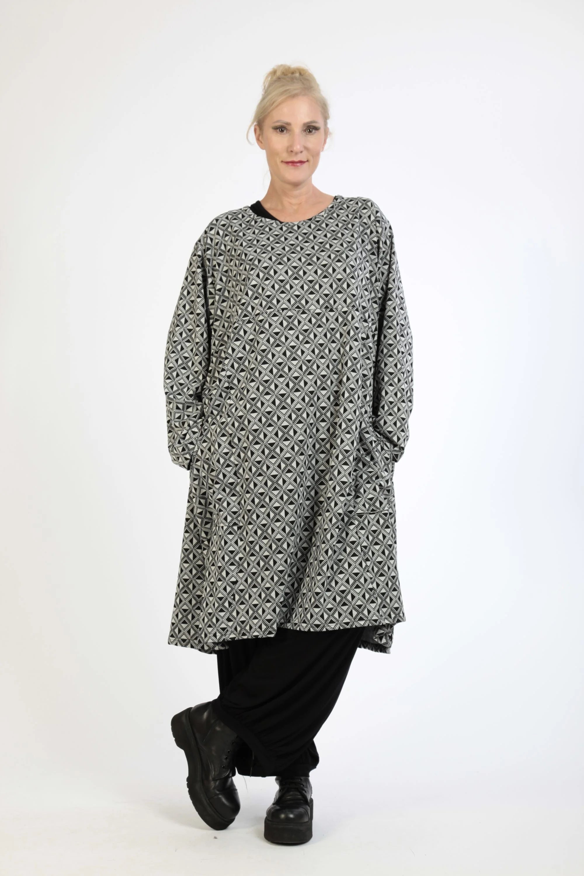  AKH Fashion Kleid in gerader Form, aus Materialmix, 1174.06791, Grau-Schwarz, Argyle