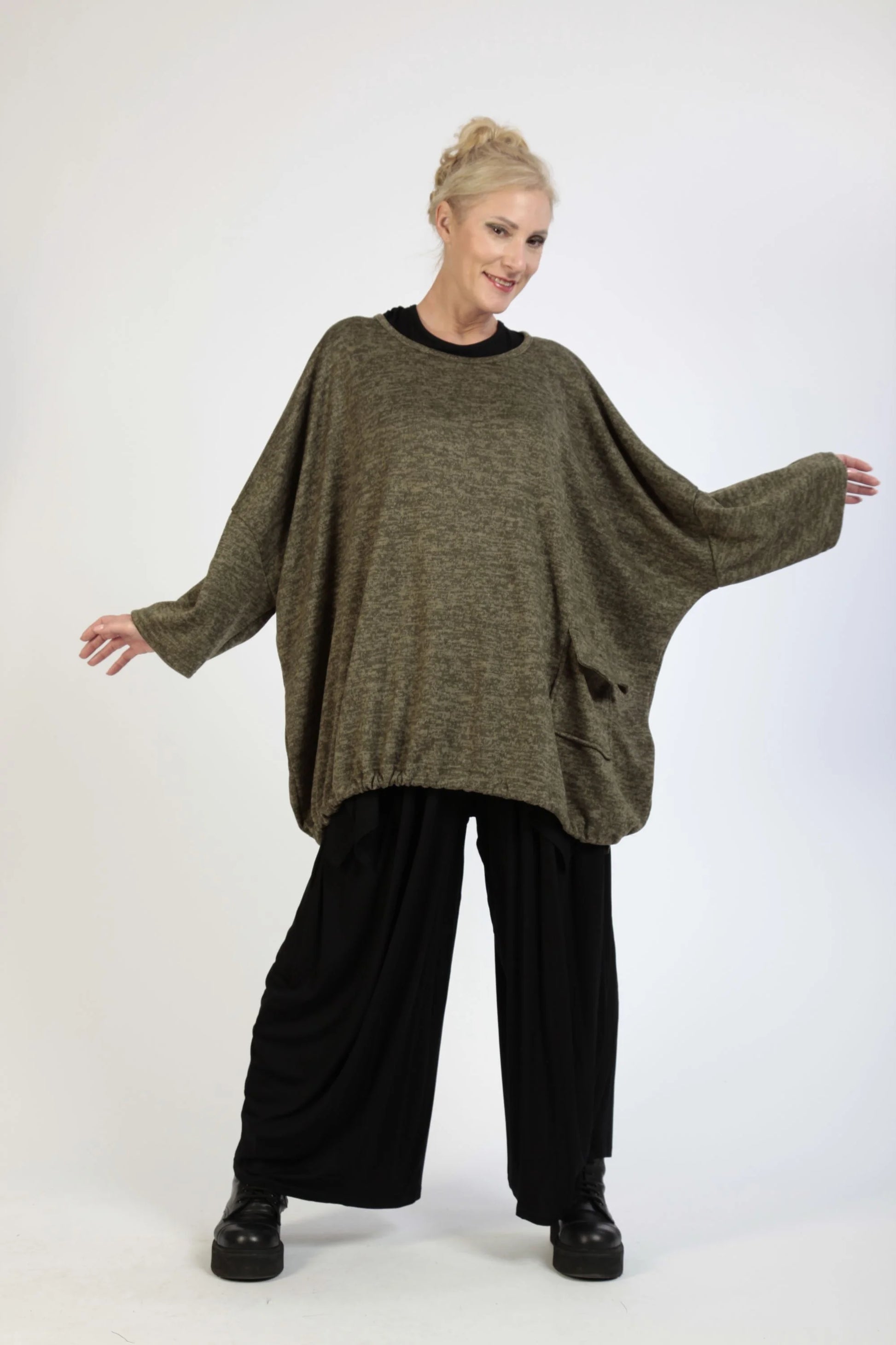  BallonBigshirt von AKH Fashion aus Polyester, 1179.06601, Olive, Meliert, Ausgefallen, Modern