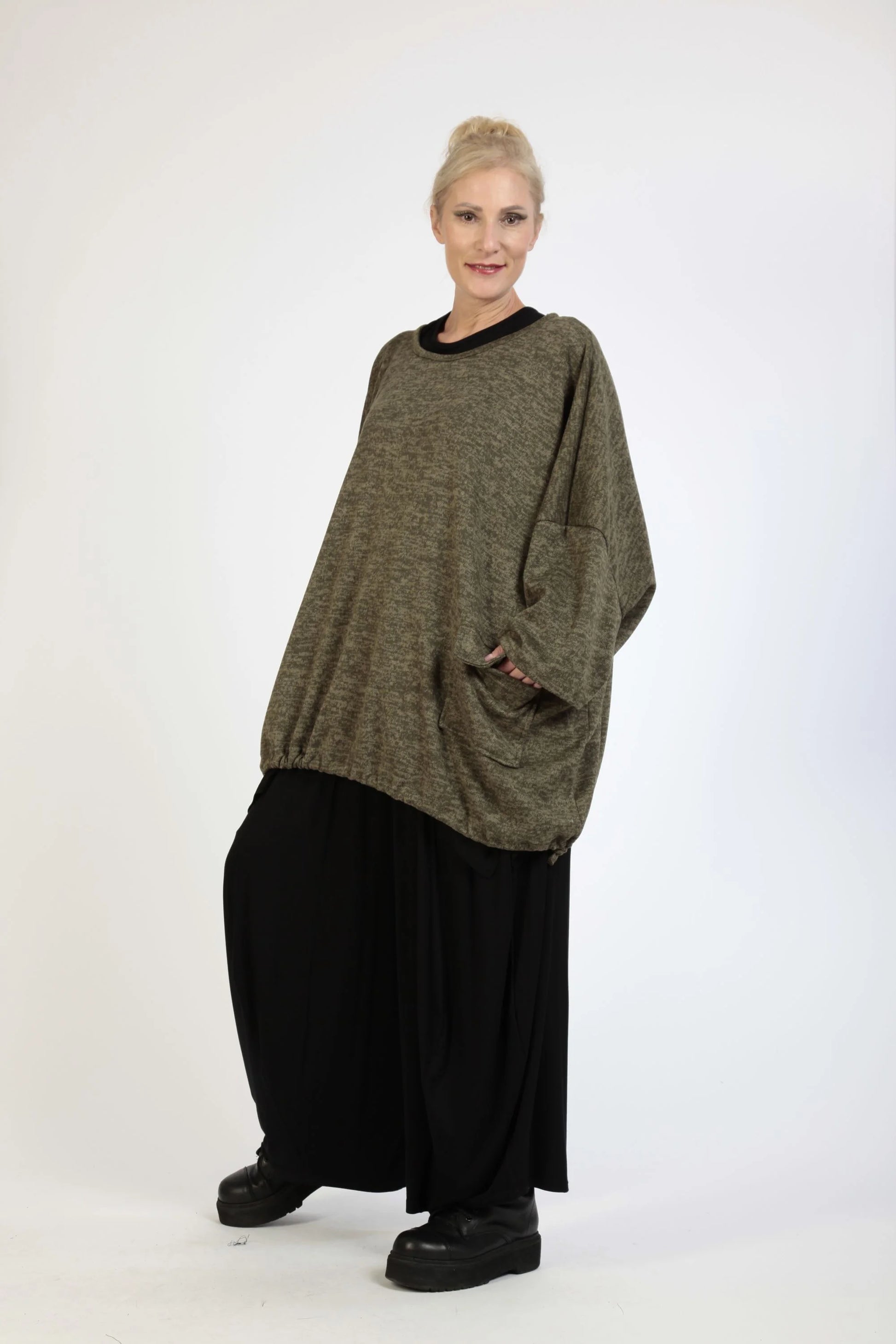  BallonBigshirt von AKH Fashion aus Polyester, 1179.06601, Olive, Meliert, Ausgefallen, Modern