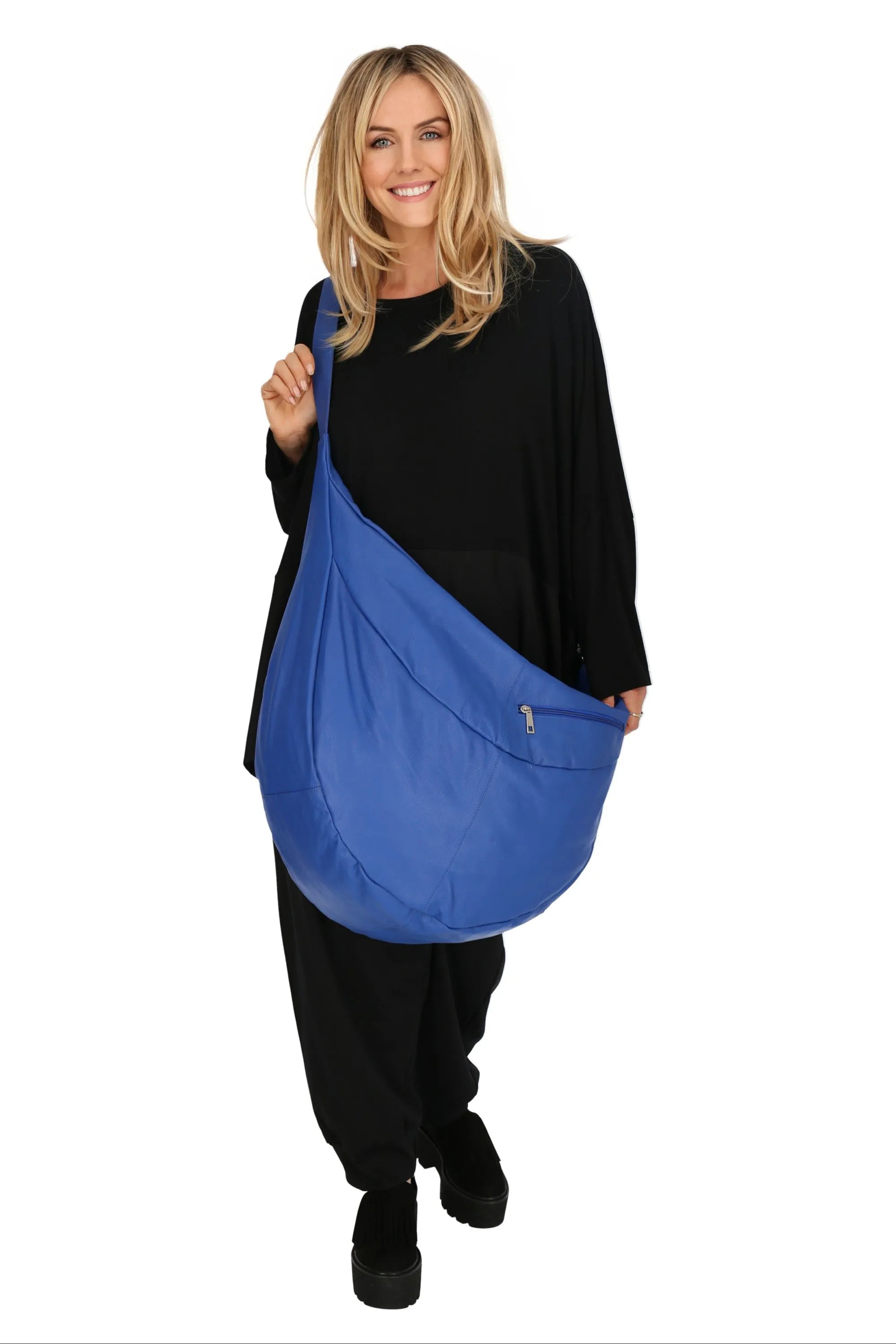  Ballon Tasche von AKH Fashion aus Leder, 1180.DJ004, Royalblau, Schick, Modern, Bequem
