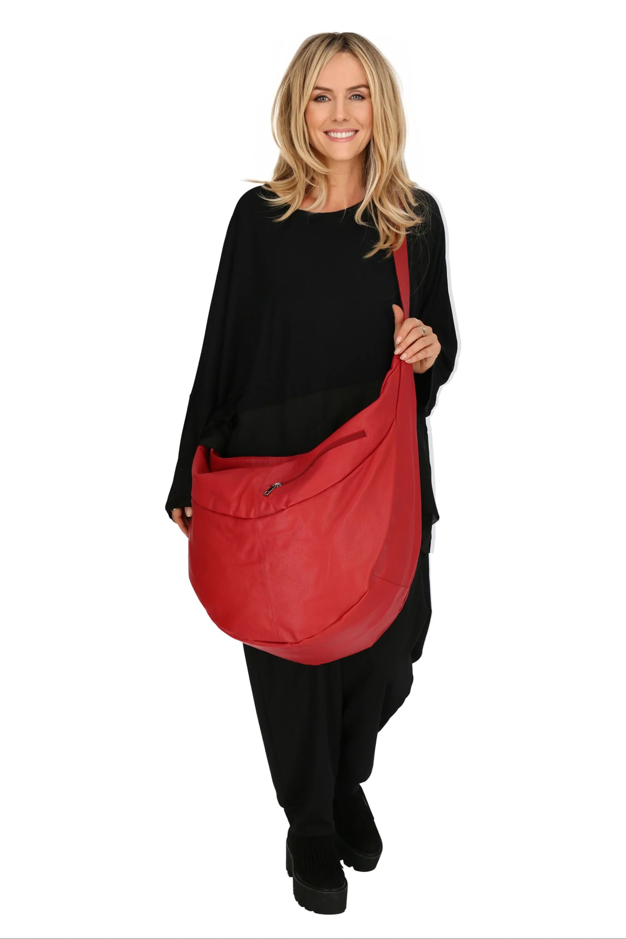  Ballon Tasche von AKH Fashion aus Leder, 1180.DJ004, Rot, Schick, Modern, Bequem