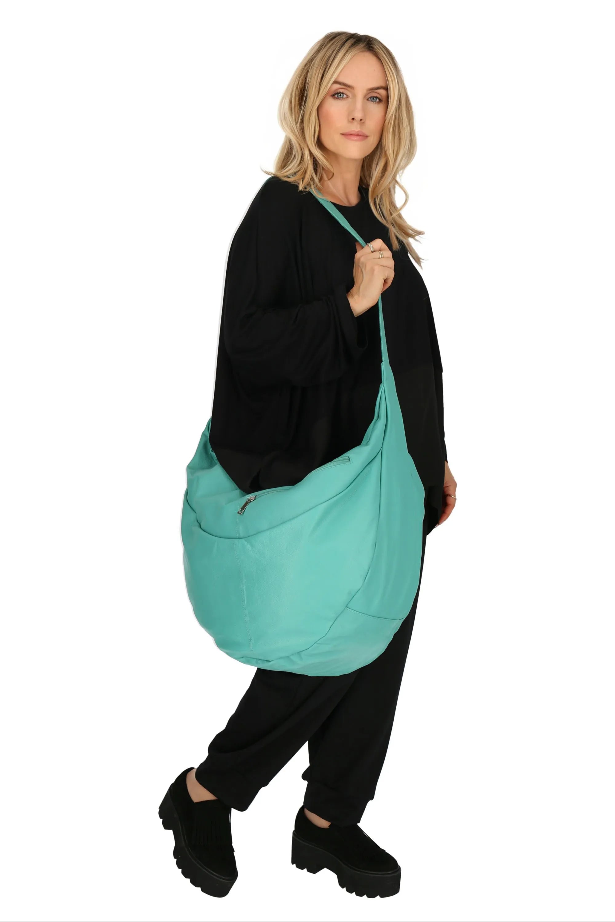  Ballon Tasche von AKH Fashion aus Leder, 1180.DJ004, Türkis, Schick, Modern, Bequem