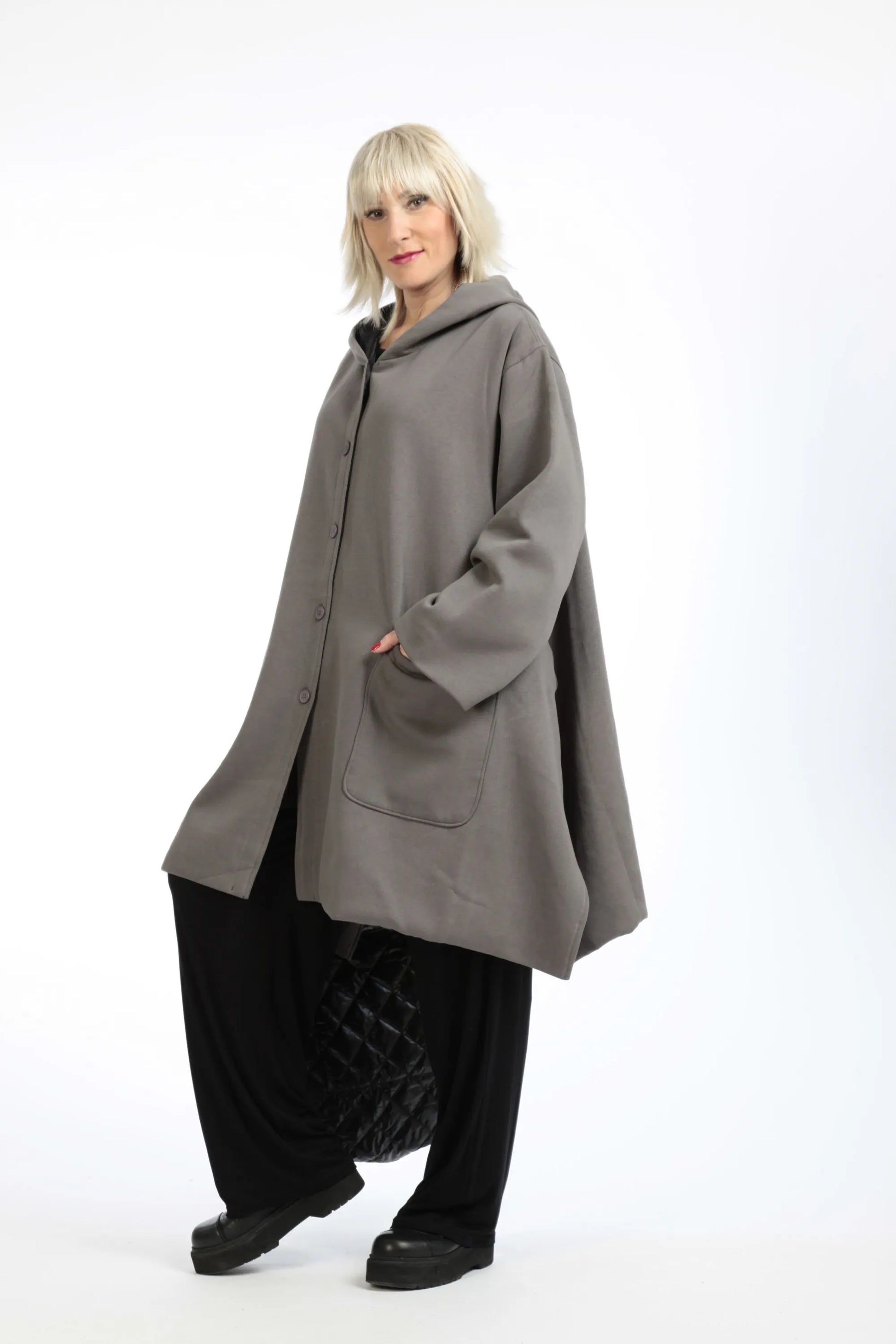  A-Form Baumwolljacke mit Kapuze für gemütlichen Look im Herbst und Winter im Oversize-Schnitt