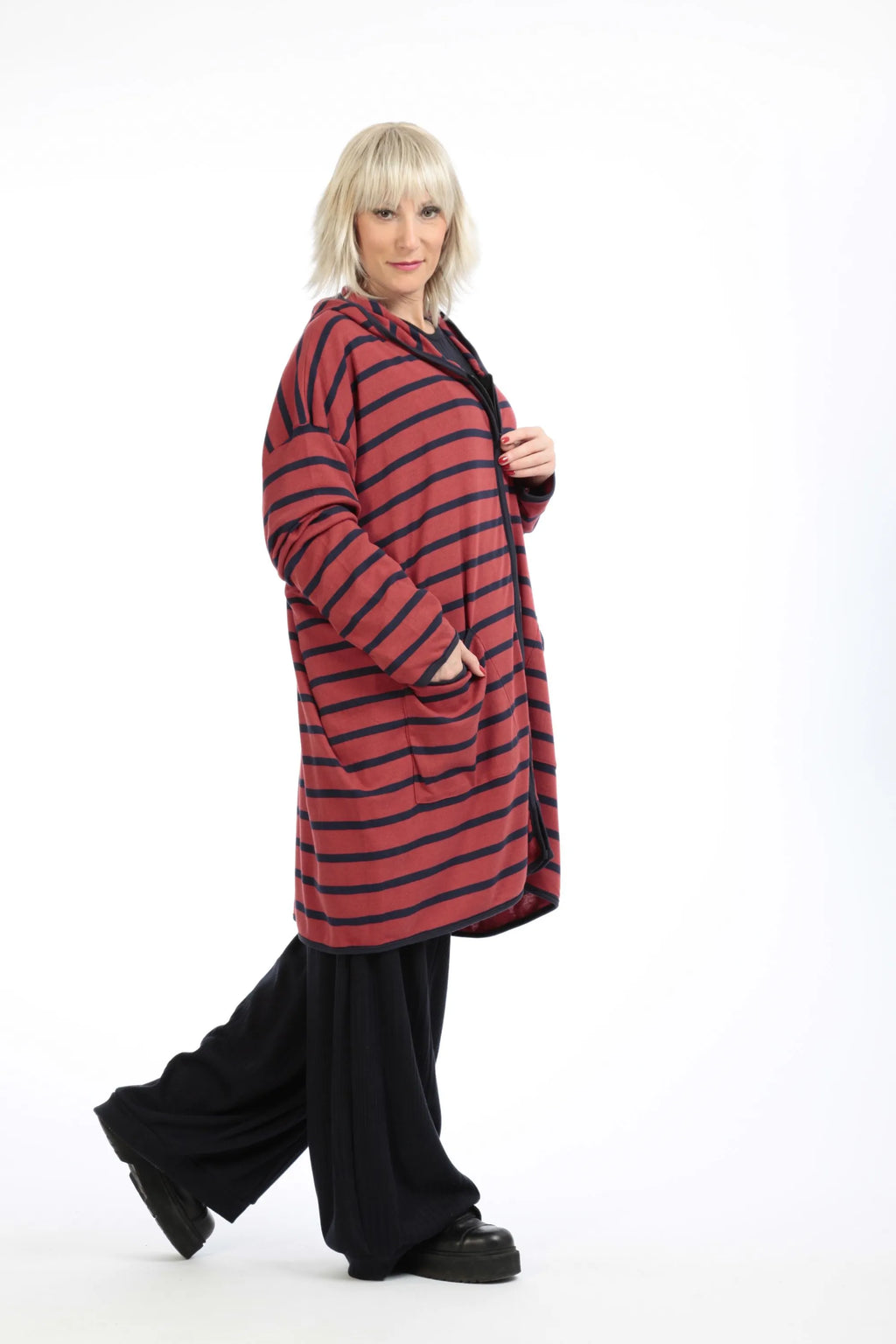  AKH Fashion Jacke in gerader Form, aus Materialmix, 1190.07598, Rot-Blau, Streifen