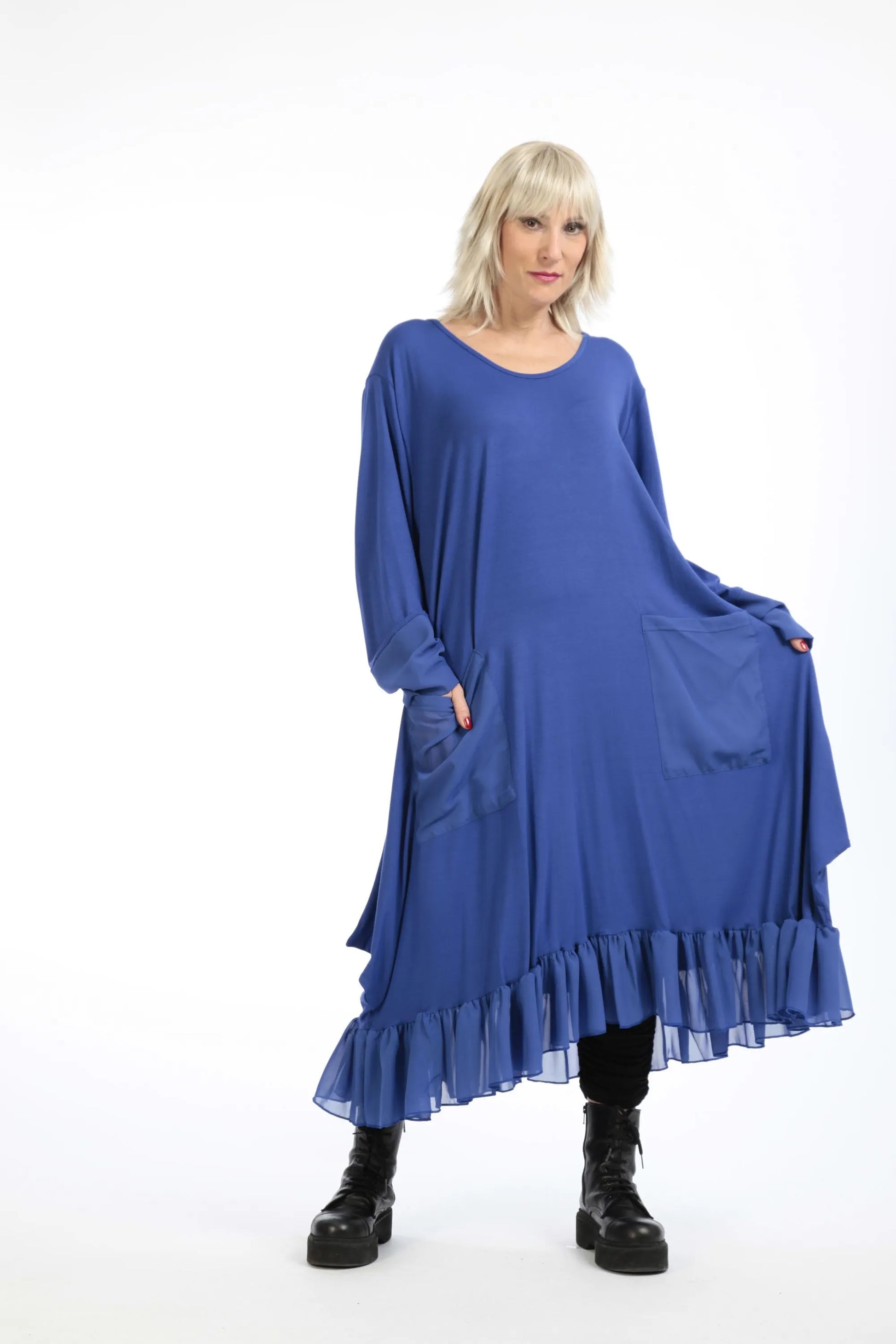  A-Form Kleid von AKH Fashion aus Viskose, 1197.05909, Blau, Unifarben, Ausgefallen, Modern