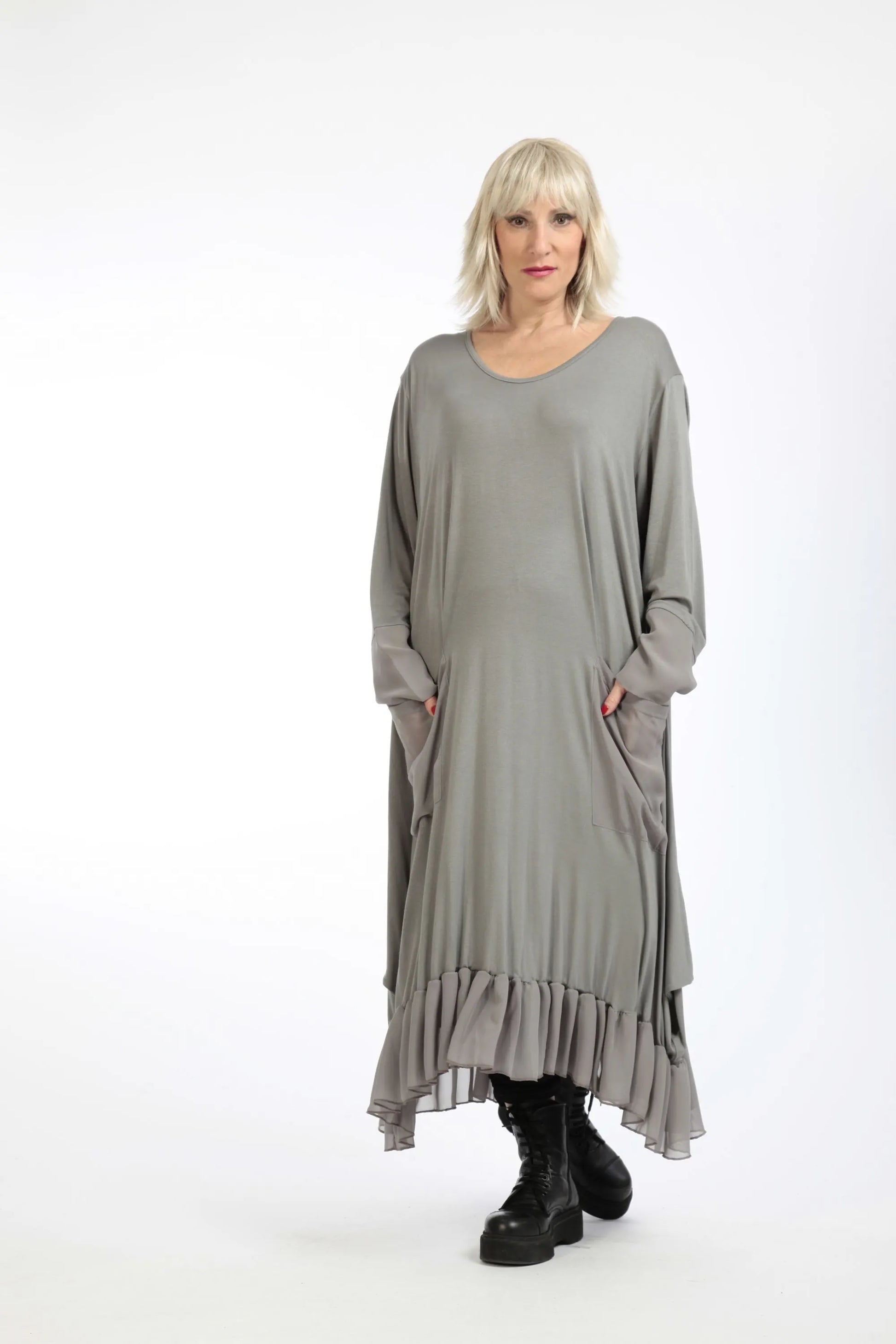  A-Form Kleid von AKH Fashion aus Viskose, 1197.05909, Grau, Unifarben, Ausgefallen, Modern