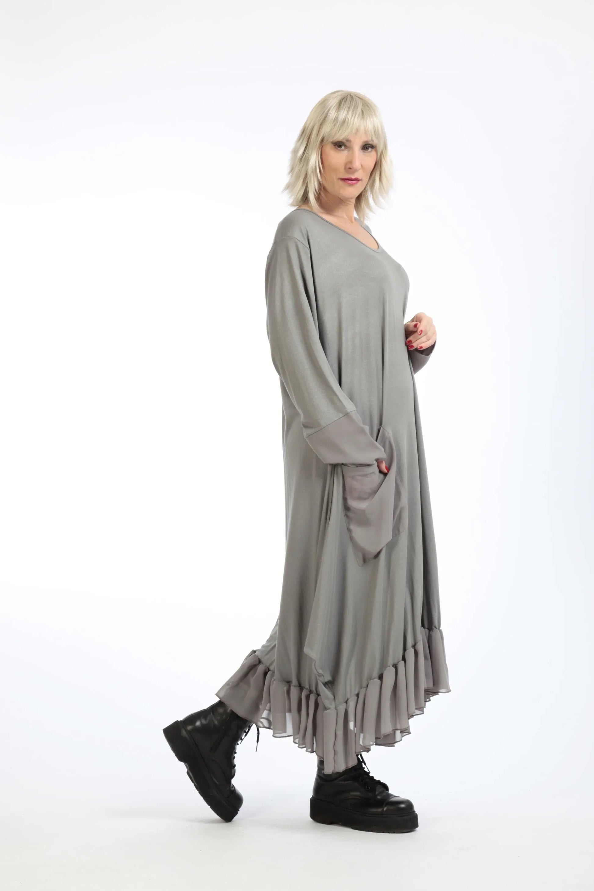  A-Form Kleid von AKH Fashion aus Viskose, 1197.05909, Grau, Unifarben, Ausgefallen, Modern