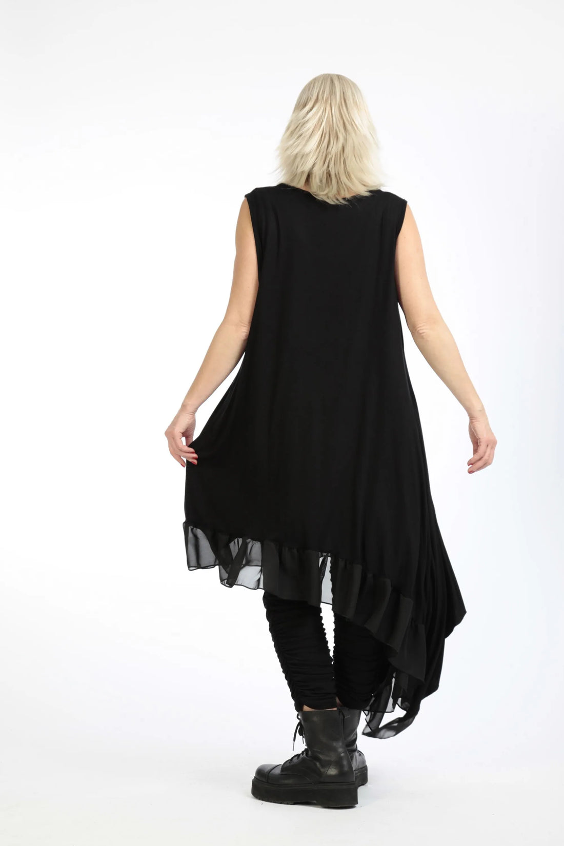  Asymmetrische Tunika aus hochwertigem Viskose-Jersey mit Chiffon-Besatz für Plus Size Fashion