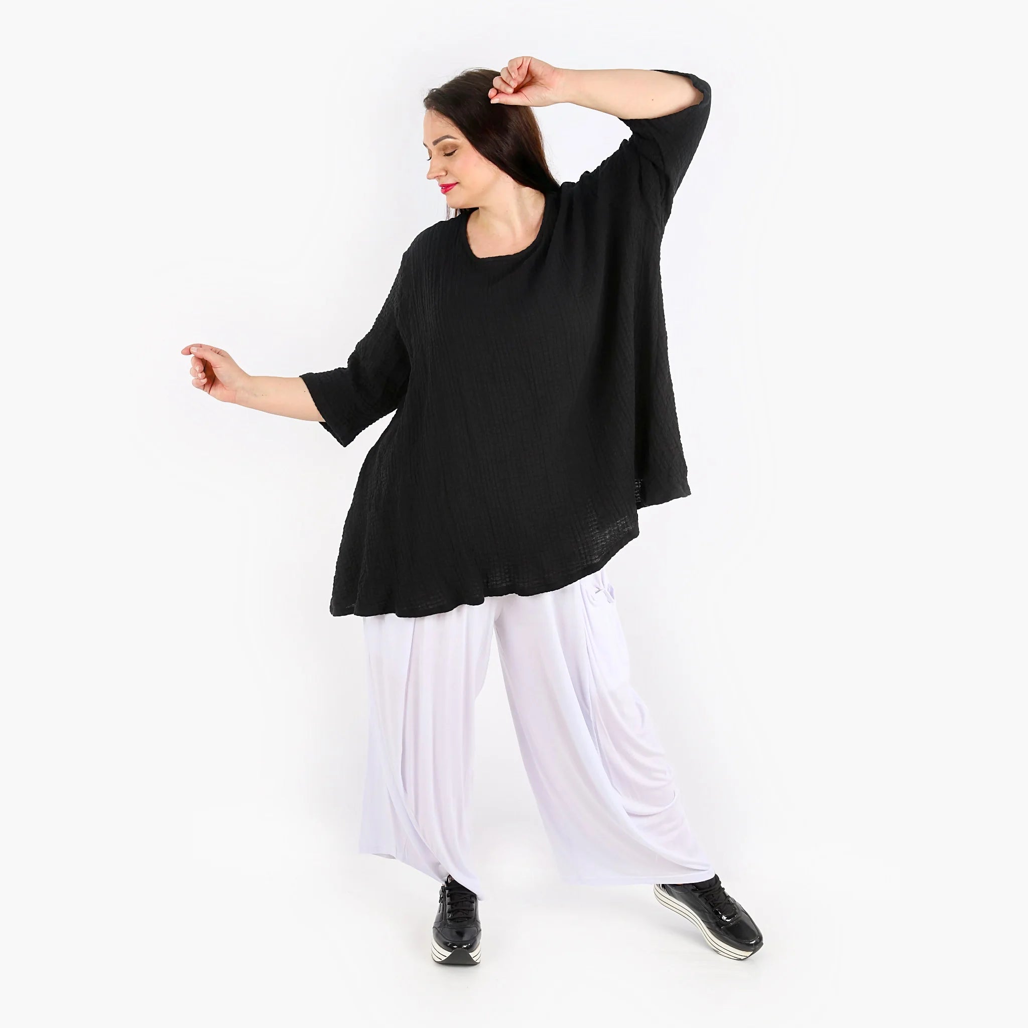 A-Form Bigshirt von AKH Fashion aus Baumwolle, 1310.00593, Schwarz, Unifarben, Ausgefallen
