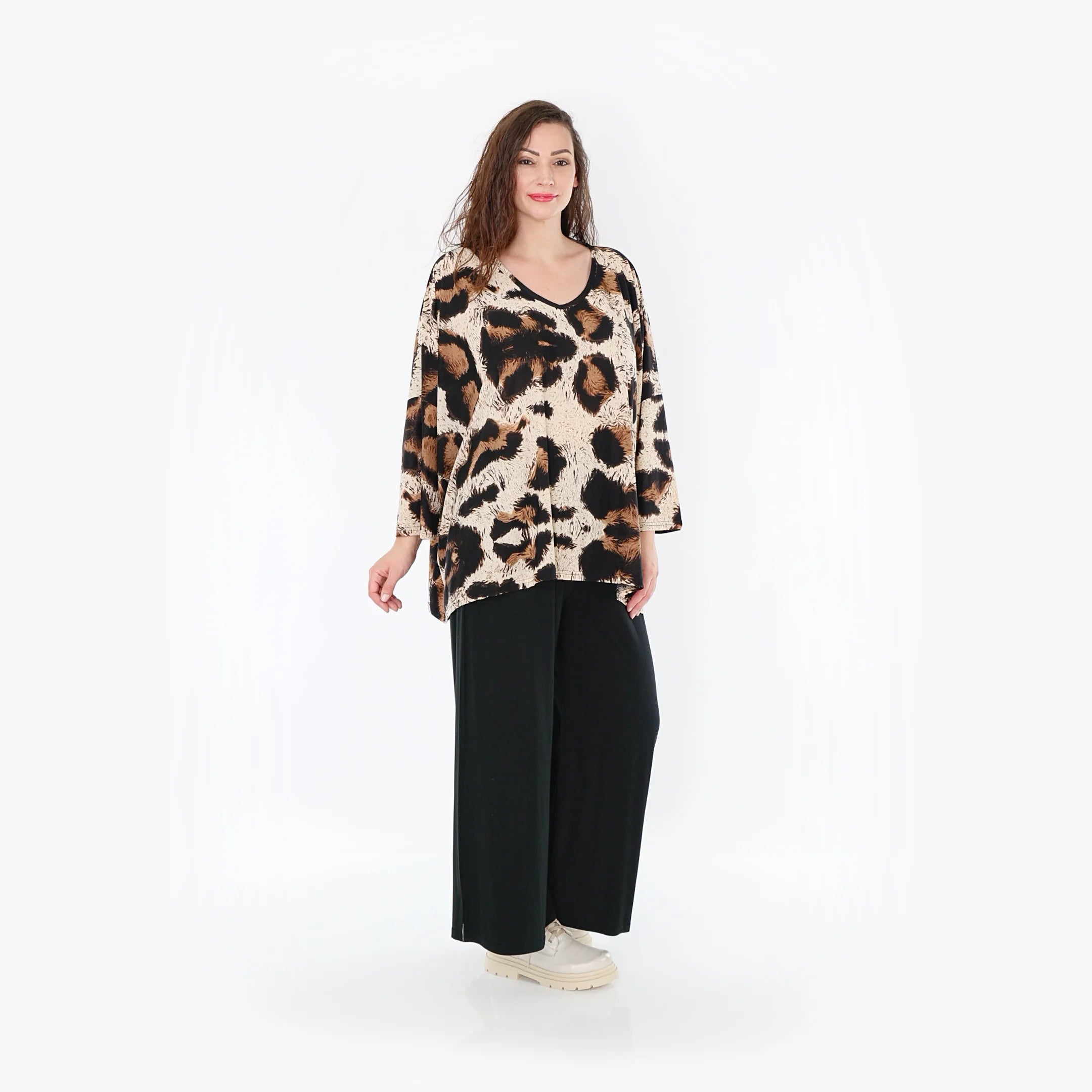  AKH Fashion Bigshirt in kastiger Form, aus Viskose, 1369.06993, Beige-Schwarz-Braun, Leopard