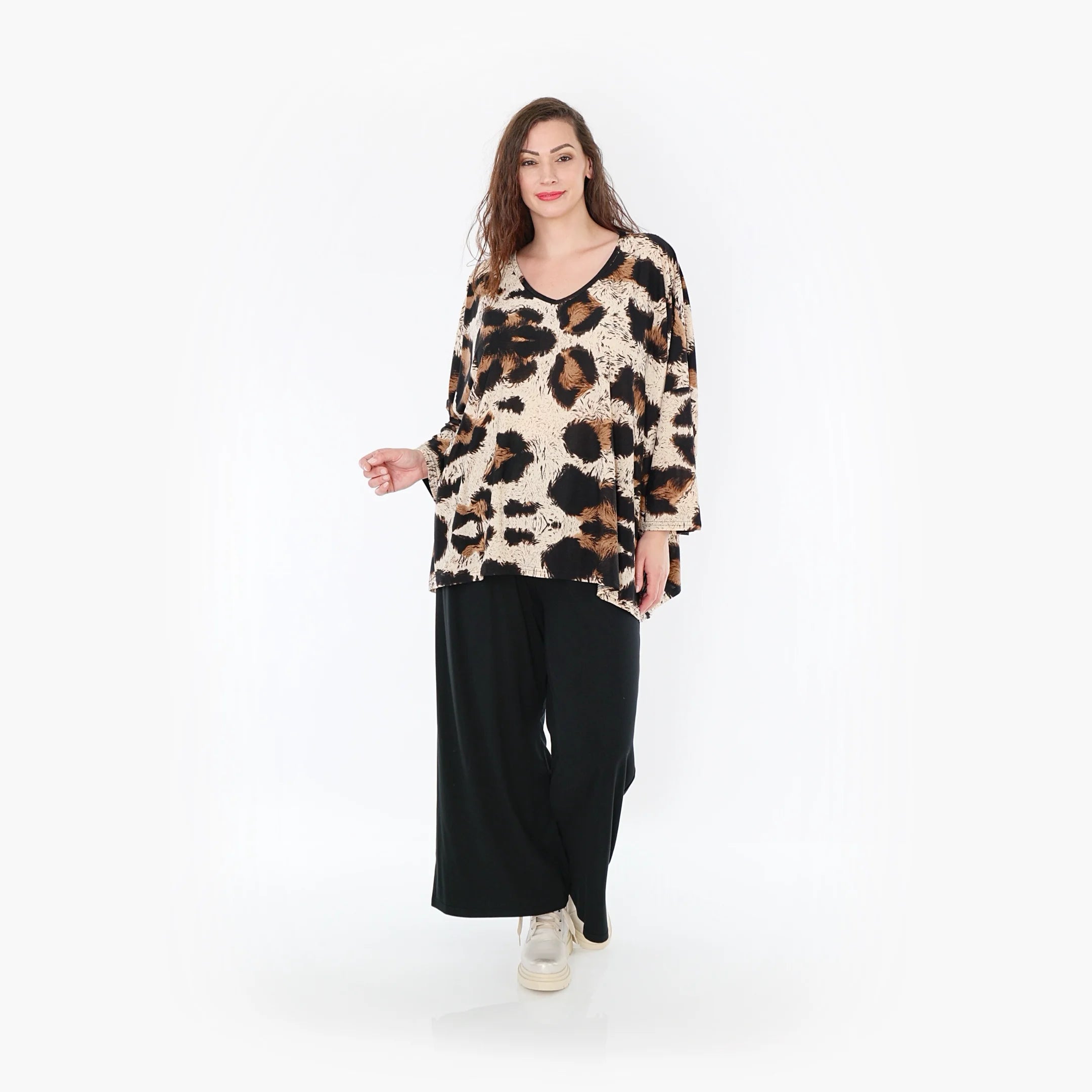  AKH Fashion Bigshirt in kastiger Form, aus Viskose, 1369.06993, Beige-Schwarz-Braun, Leopard